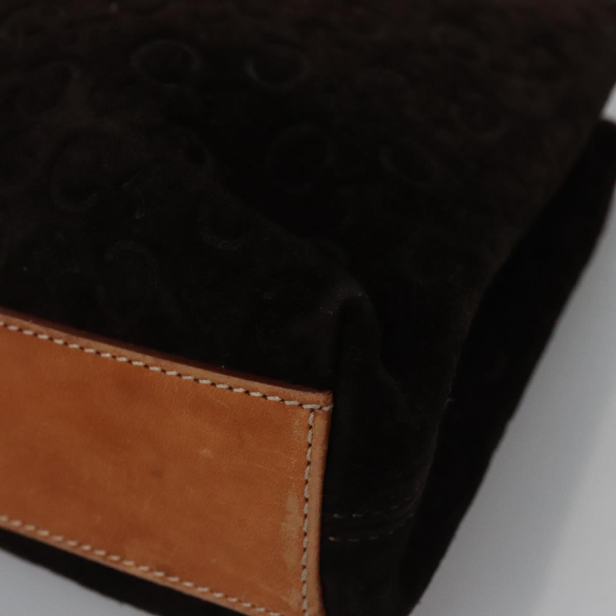 CELINE C Macadam Canvas Hand Bag Suede Dark Brown Gold Auth JB036
