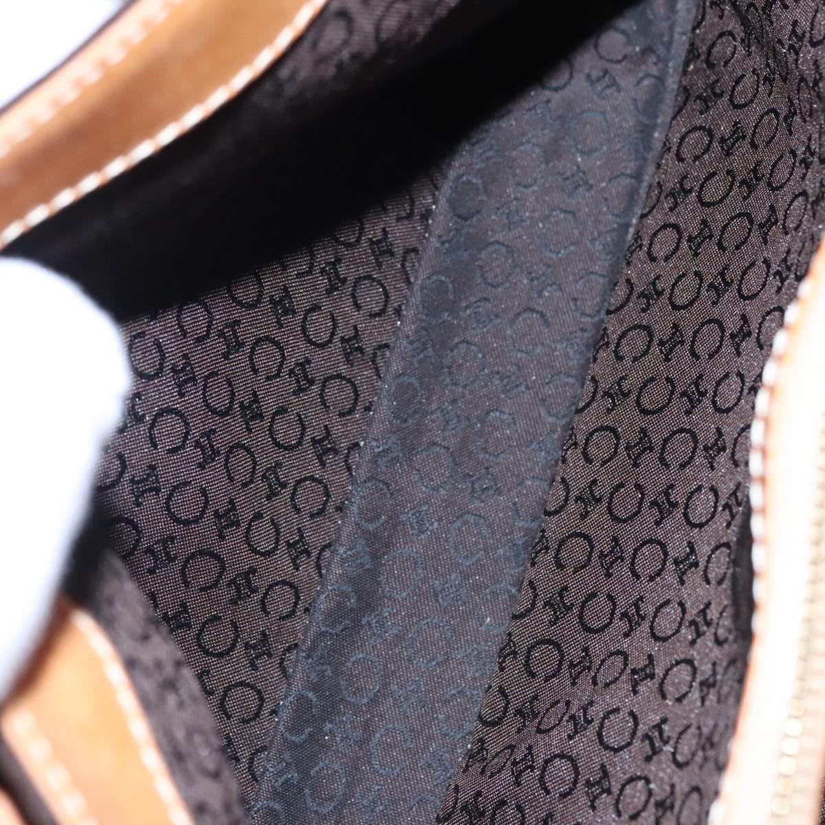 CELINE C Macadam Canvas Hand Bag Suede Dark Brown Gold Auth JB036