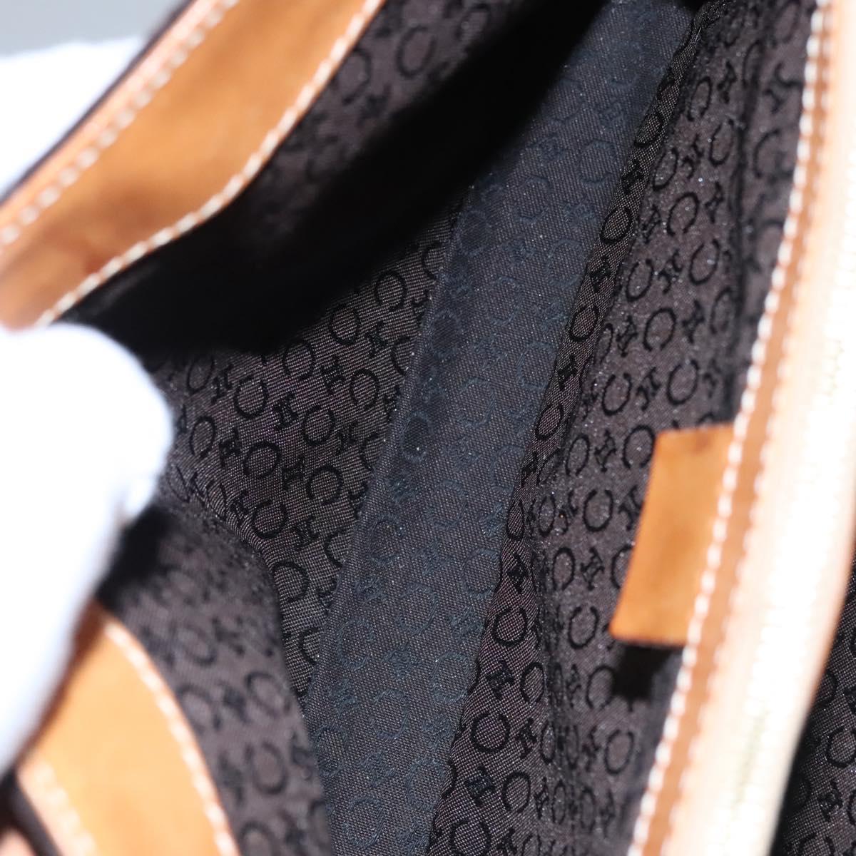 CELINE C Macadam Canvas Hand Bag Suede Dark Brown Gold Auth JB036