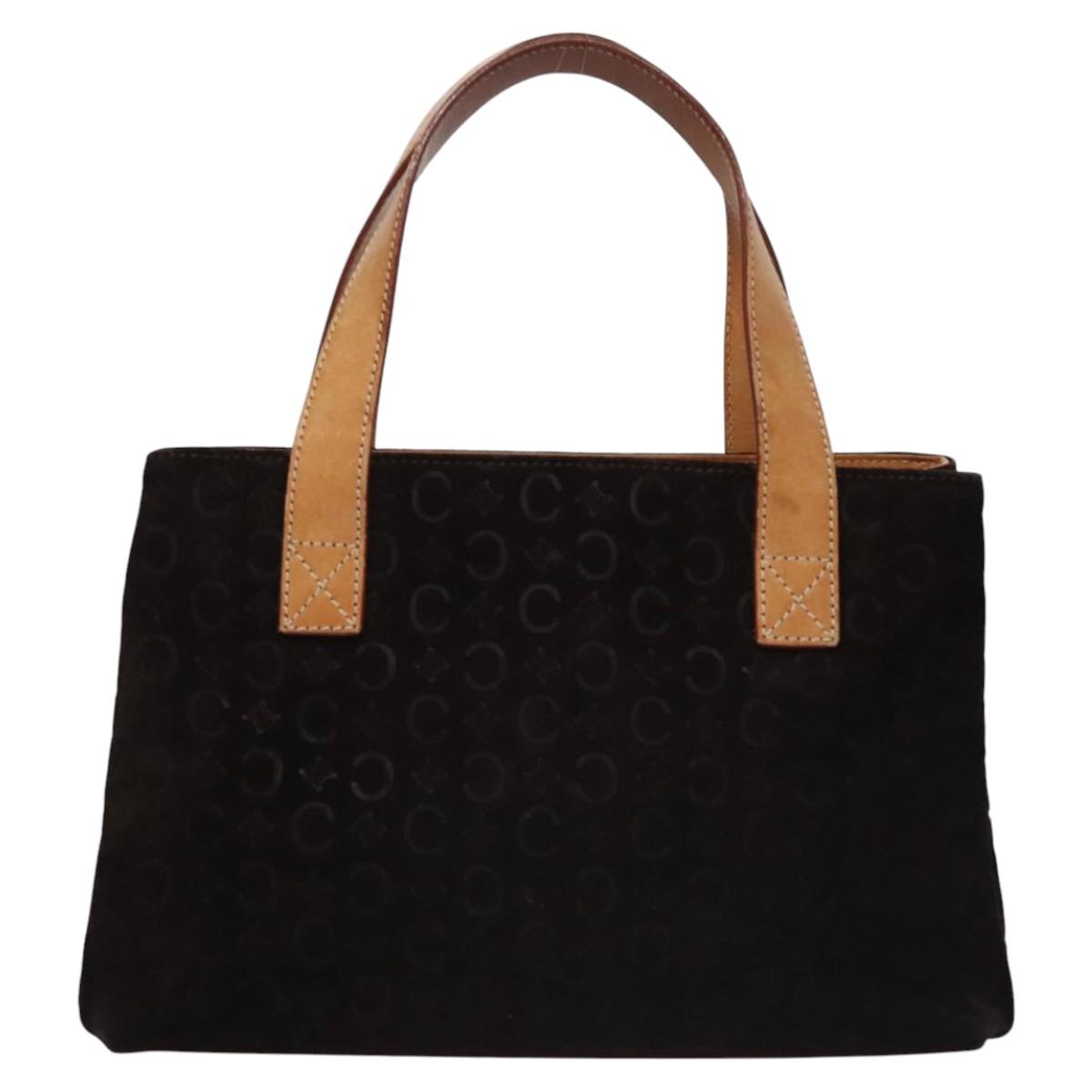 CELINE C Macadam Canvas Hand Bag Suede Dark Brown Gold Auth JB036