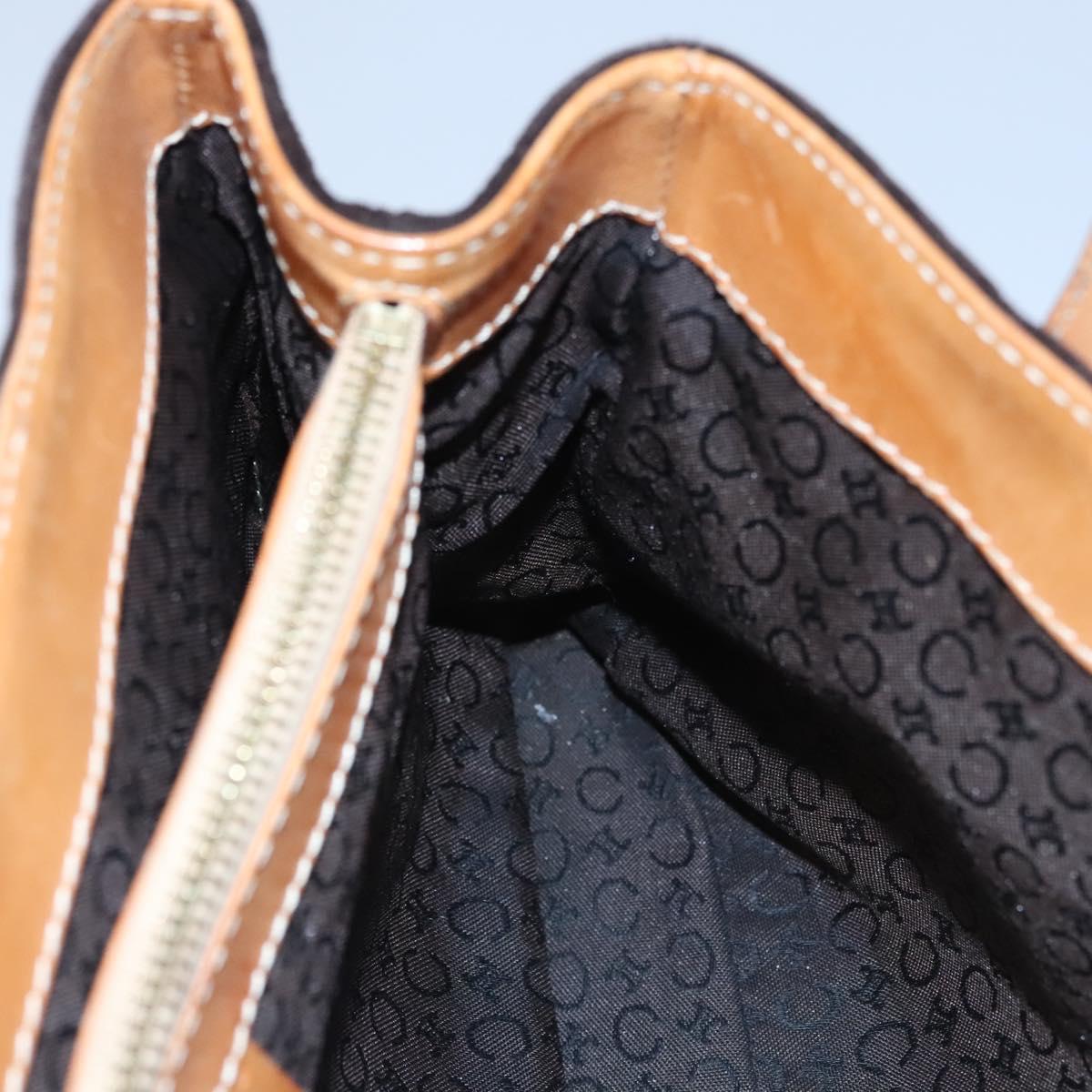 CELINE C Macadam Canvas Hand Bag Suede Dark Brown Gold Auth JB036