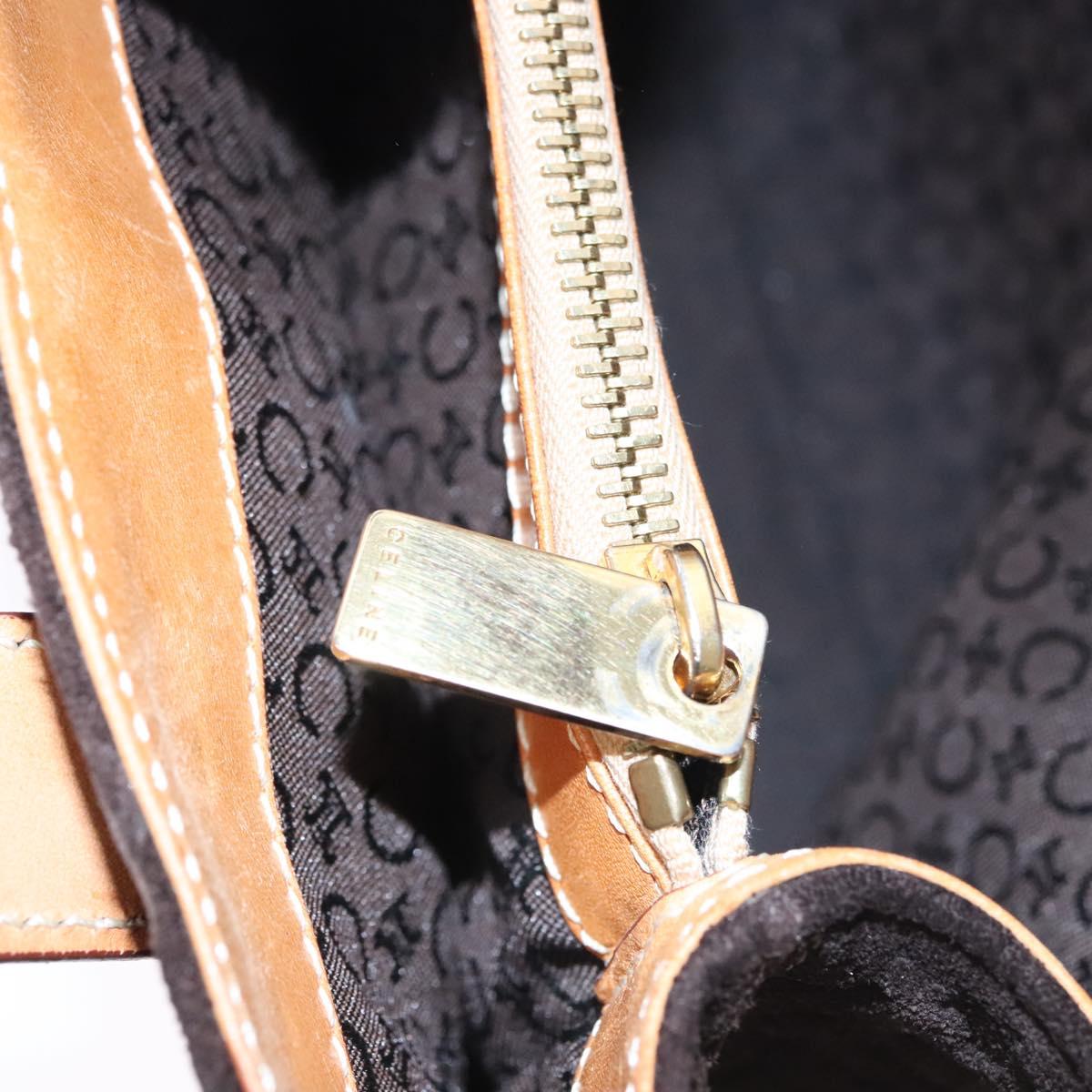CELINE C Macadam Canvas Hand Bag Suede Dark Brown Gold Auth JB036