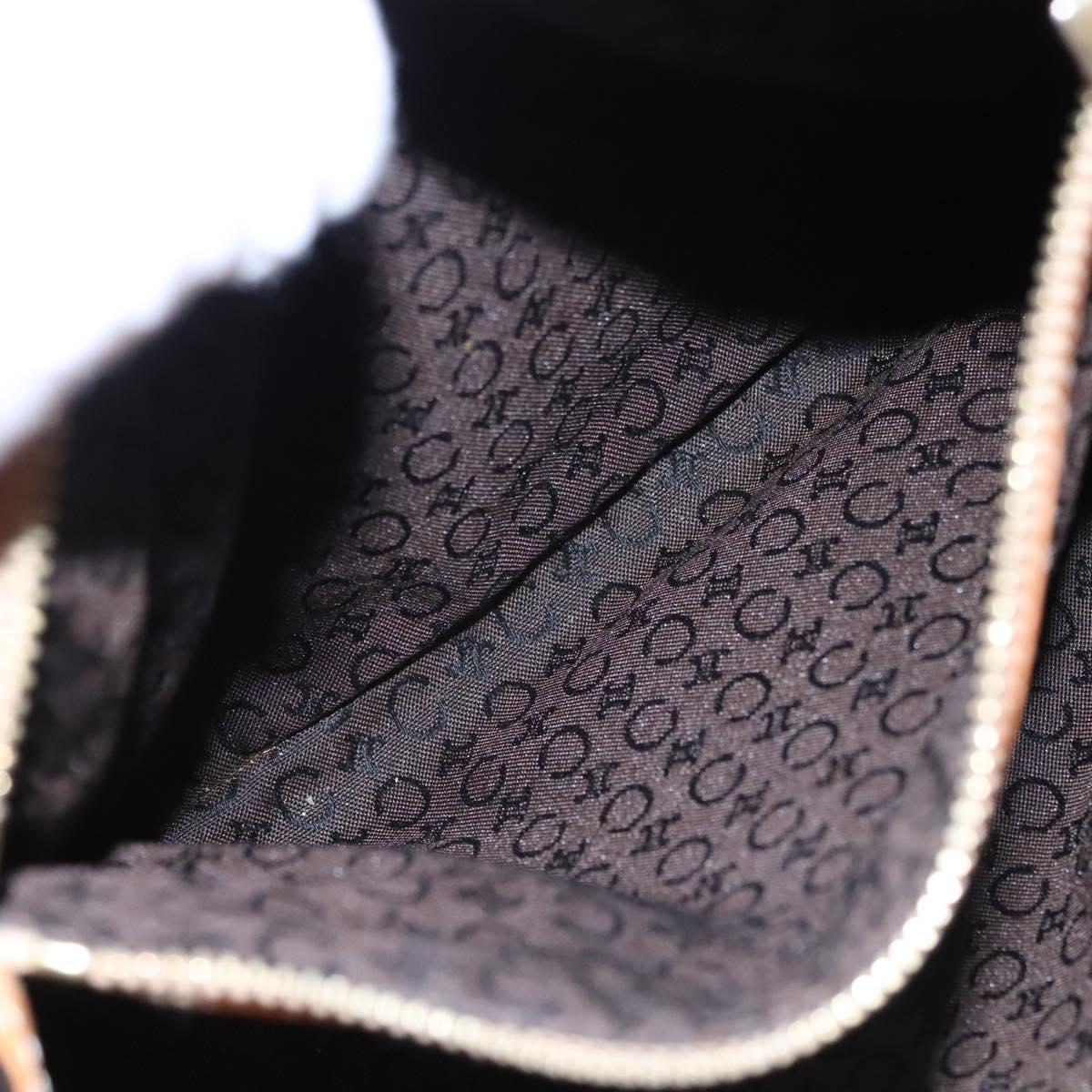 CELINE C Macadam Canvas Hand Bag Suede Dark Brown Gold Auth JB036