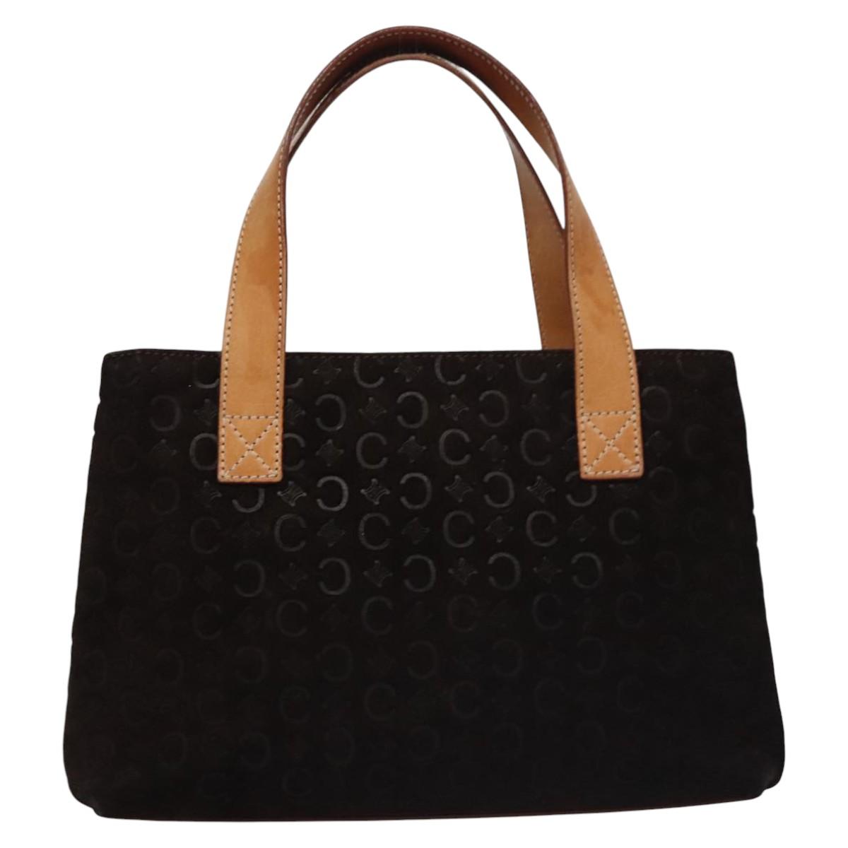 CELINE C Macadam Canvas Hand Bag Suede Dark Brown Gold Auth JB036