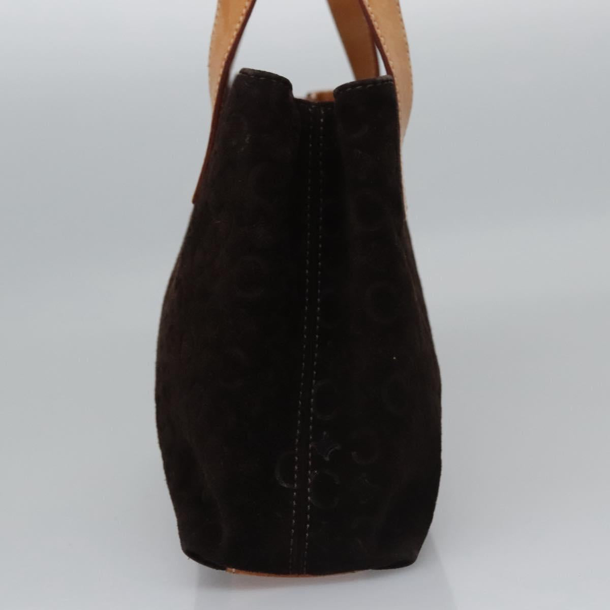 CELINE C Macadam Canvas Hand Bag Suede Dark Brown Gold Auth JB036