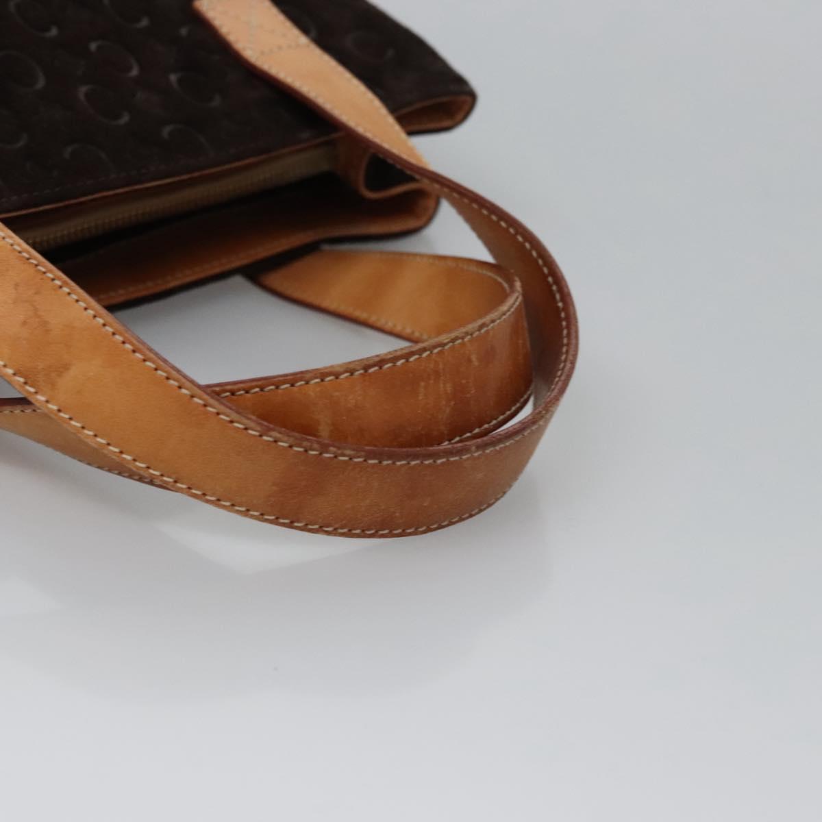 CELINE C Macadam Canvas Hand Bag Suede Dark Brown Gold Auth JB036