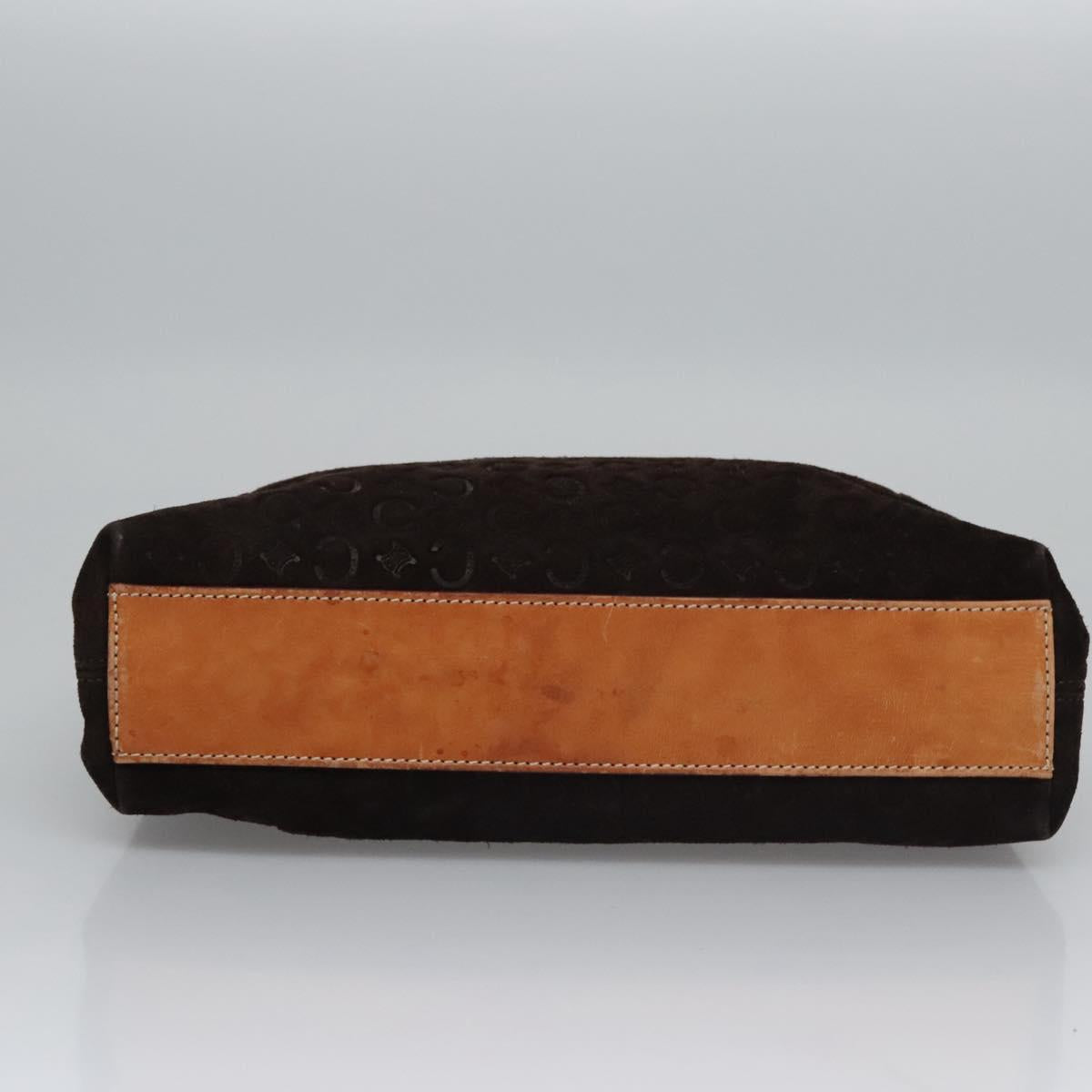 CELINE C Macadam Canvas Hand Bag Suede Dark Brown Gold Auth JB036