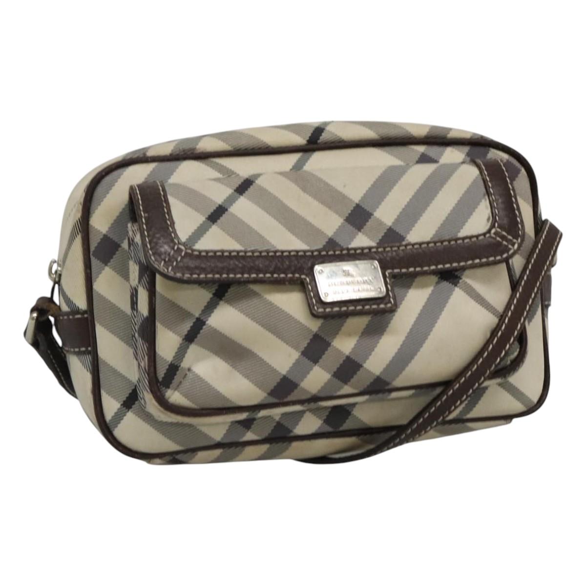 BURBERRY Nova Check Blue Label Shoulder Bag Nylon Beige Silver Auth JB053