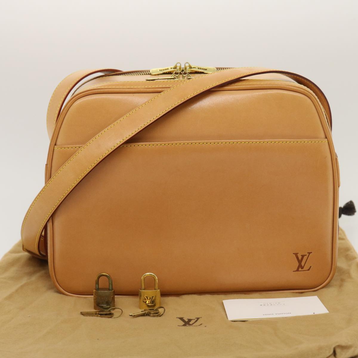 LOUIS VUITTON Nomad Leather Reporter PM Shoulder Bag SPO Beige LV Auth ai626SAV