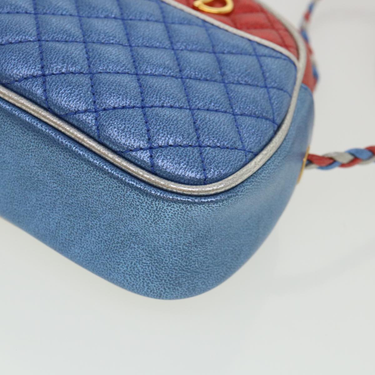 GUCCI Horsebit Pochette Shoulder Bag Lamb Skin Red Blue 534951 Auth 34948