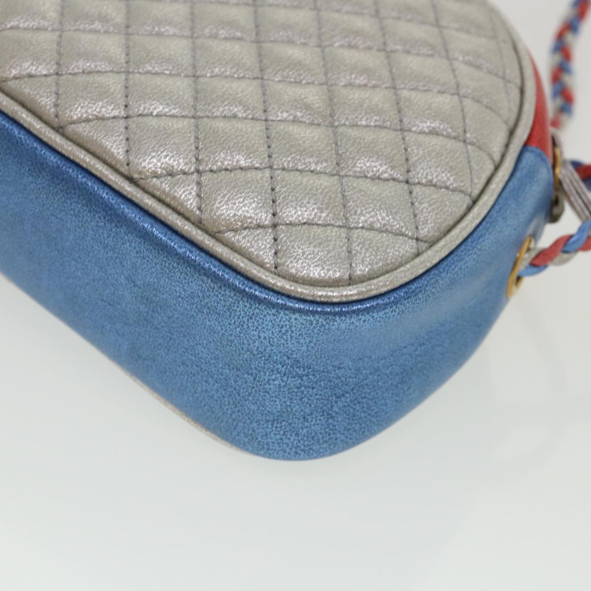 GUCCI Horsebit Pochette Shoulder Bag Lamb Skin Red Blue 534951 Auth 34948