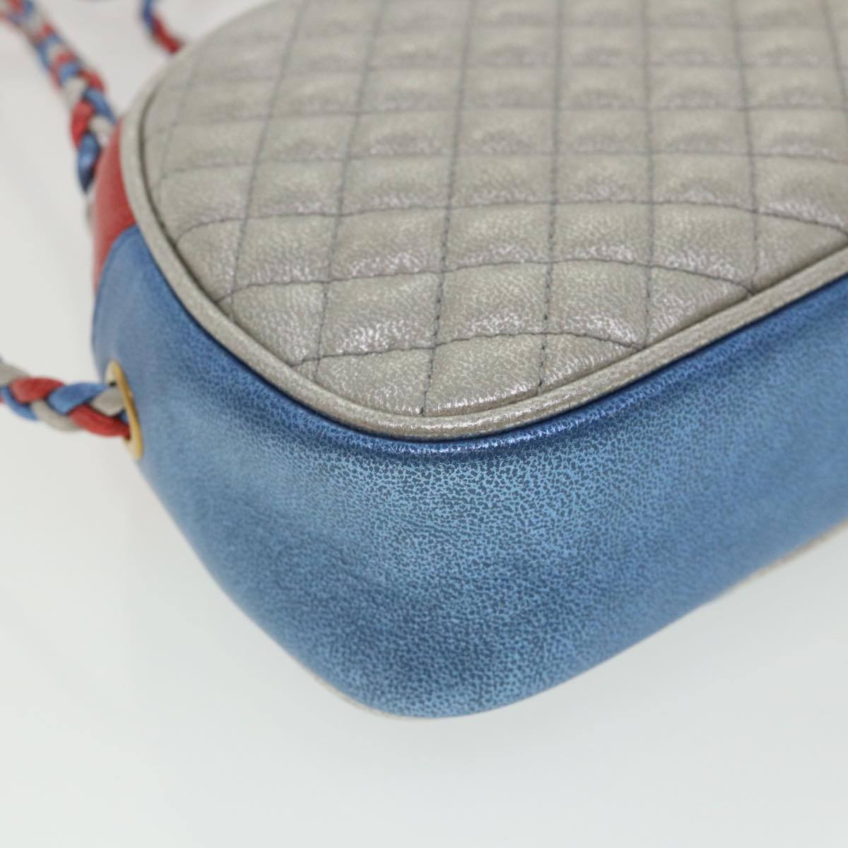 GUCCI Horsebit Pochette Shoulder Bag Lamb Skin Red Blue 534951 Auth 34948