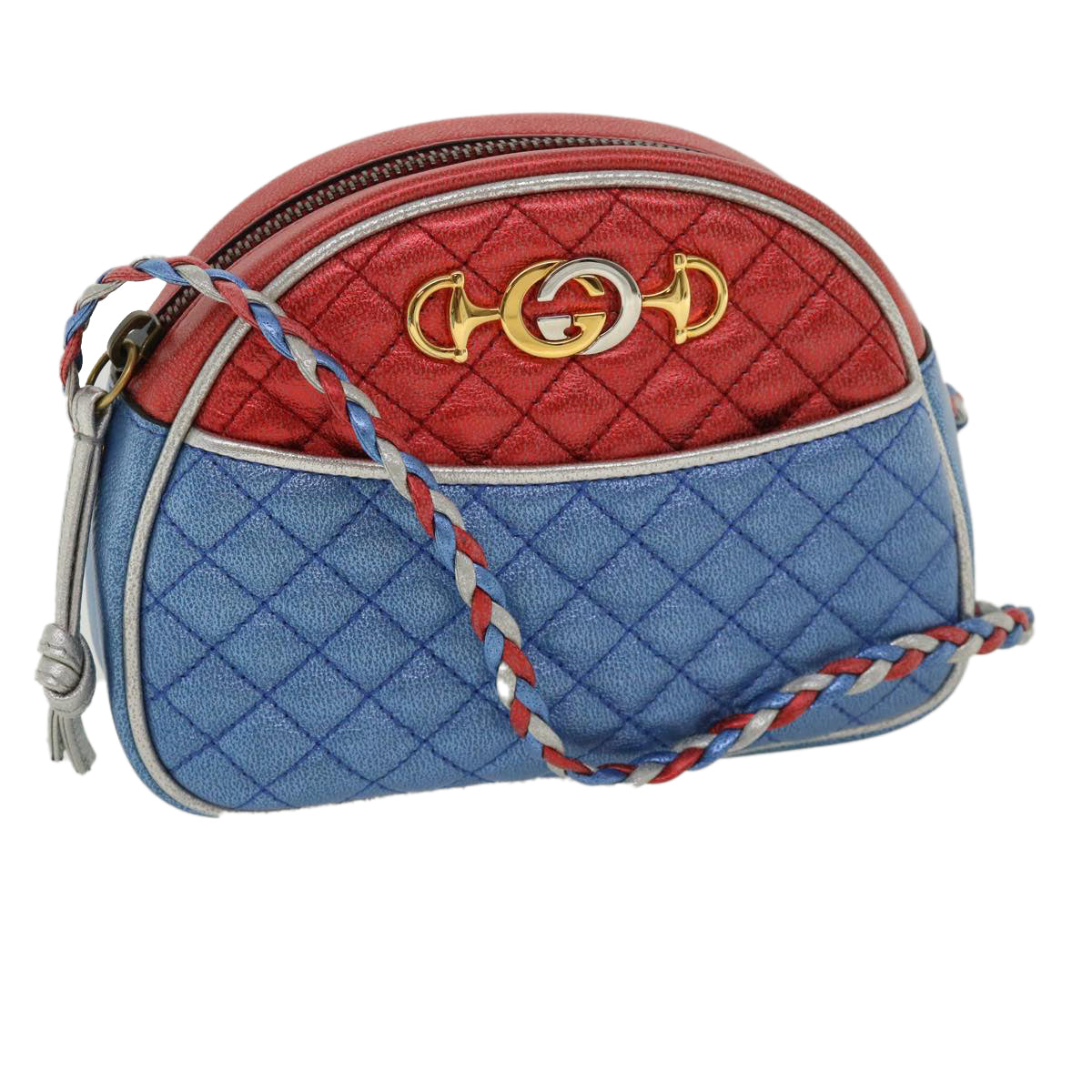 GUCCI Horsebit Pochette Shoulder Bag Lamb Skin Red Blue 534951 Auth 34948