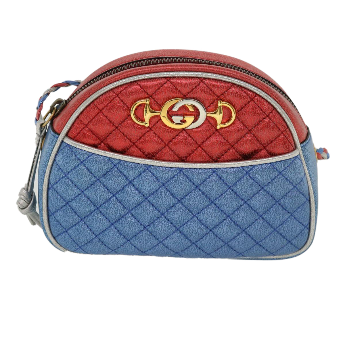 GUCCI Horsebit Pochette Shoulder Bag Lamb Skin Red Blue 534951 Auth 34948