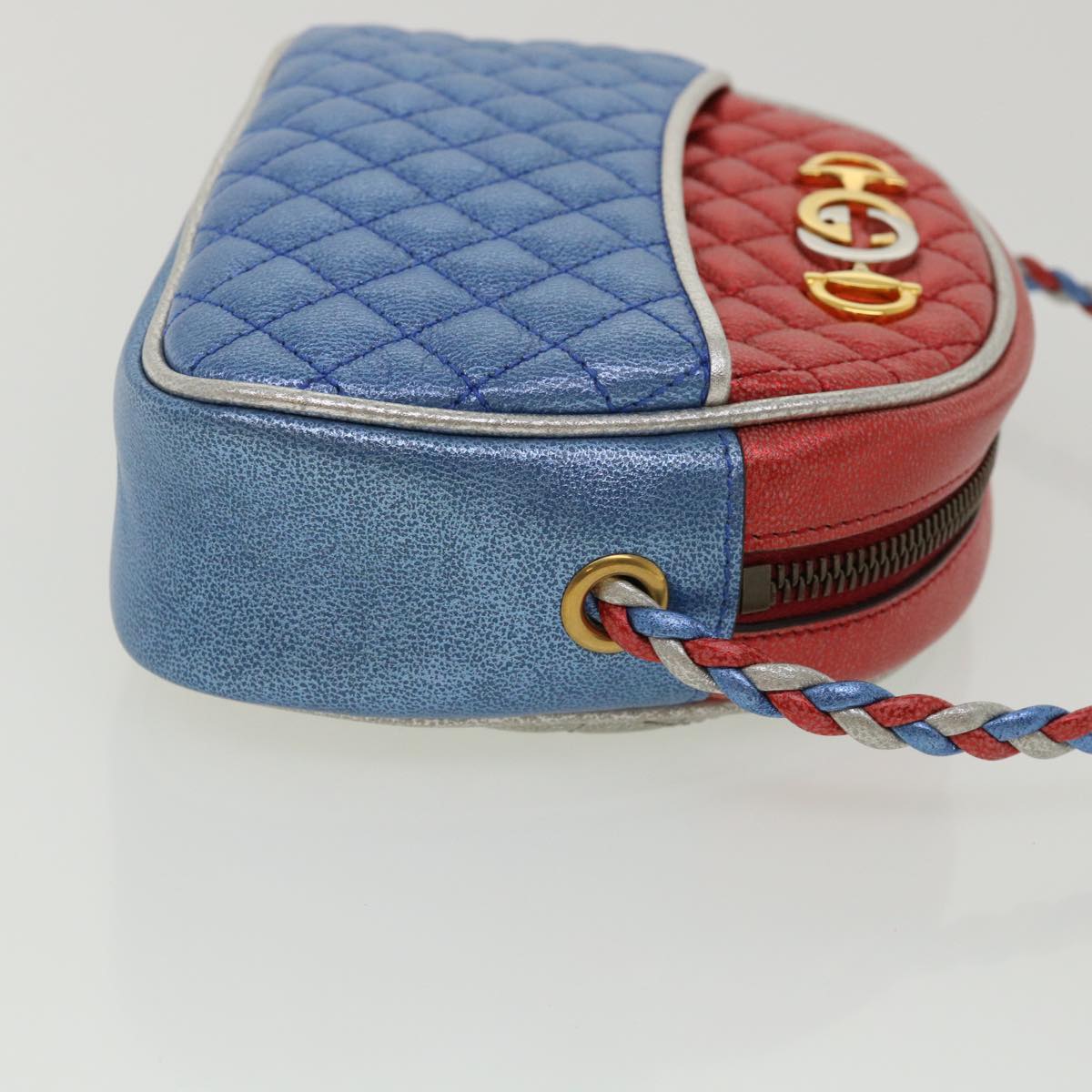 GUCCI Horsebit Pochette Shoulder Bag Lamb Skin Red Blue 534951 Auth 34948