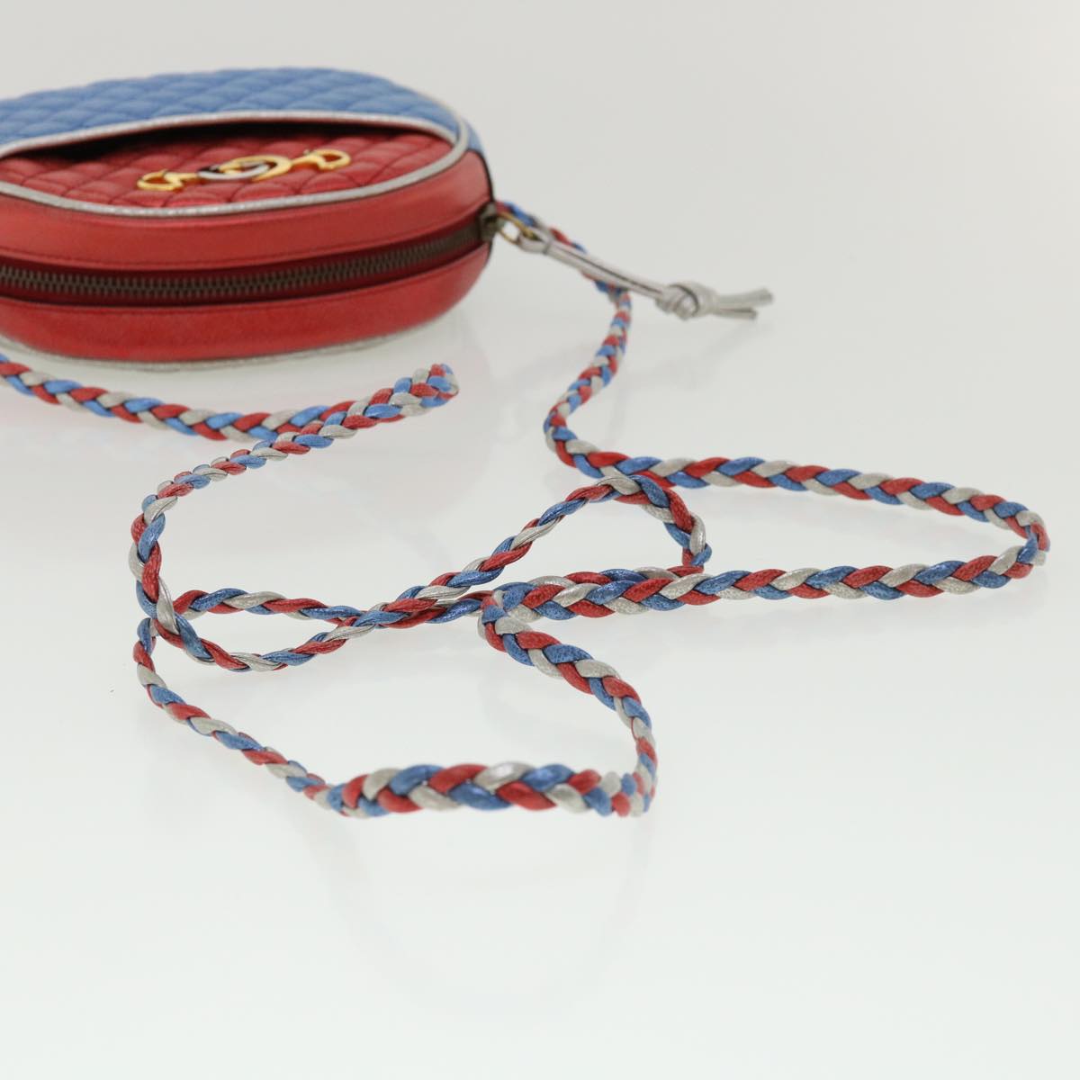 GUCCI Horsebit Pochette Shoulder Bag Lamb Skin Red Blue 534951 Auth 34948