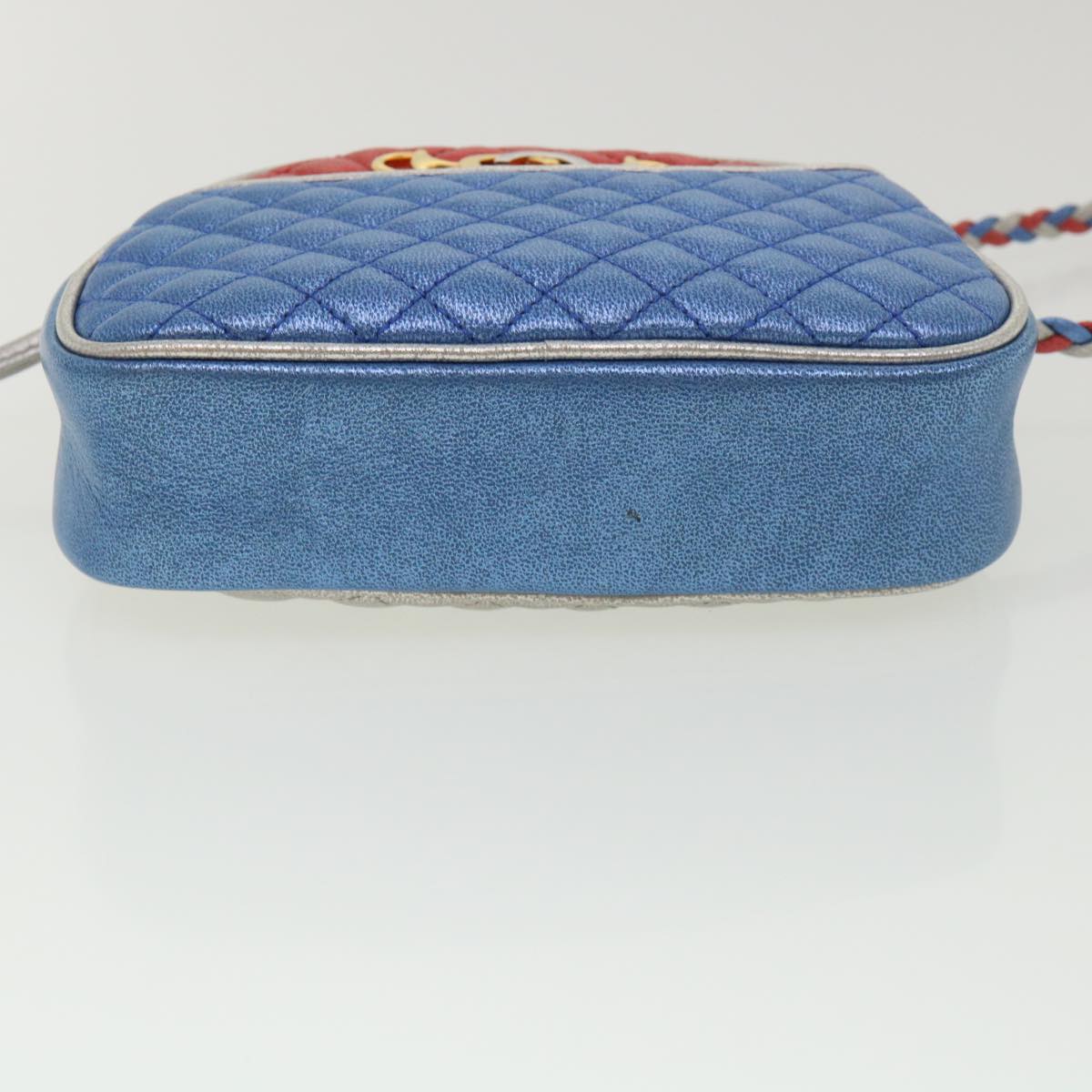 GUCCI Horsebit Pochette Shoulder Bag Lamb Skin Red Blue 534951 Auth 34948