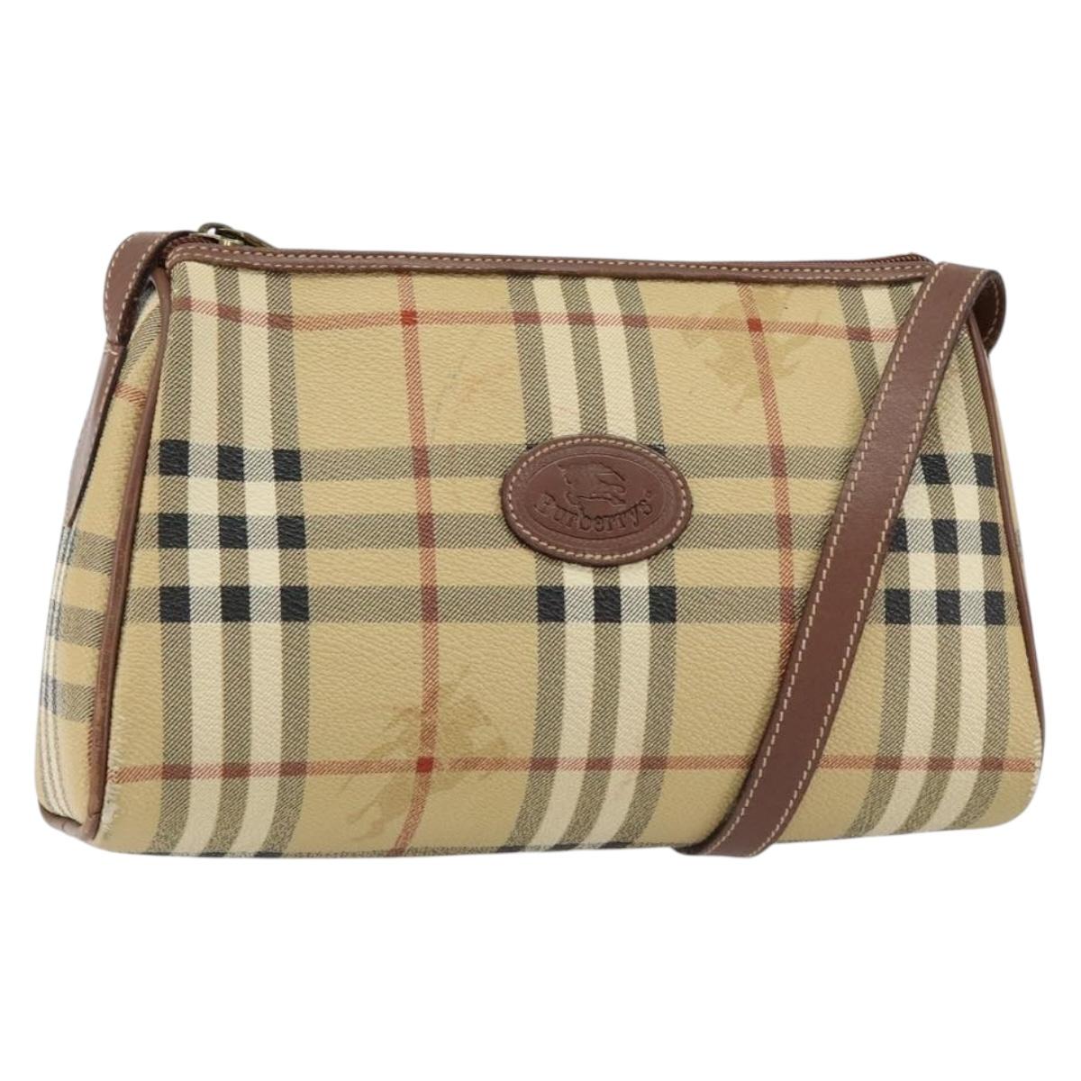 Burberrys Nova Check Shoulder Bag PVC Beige Gold Auth ka004