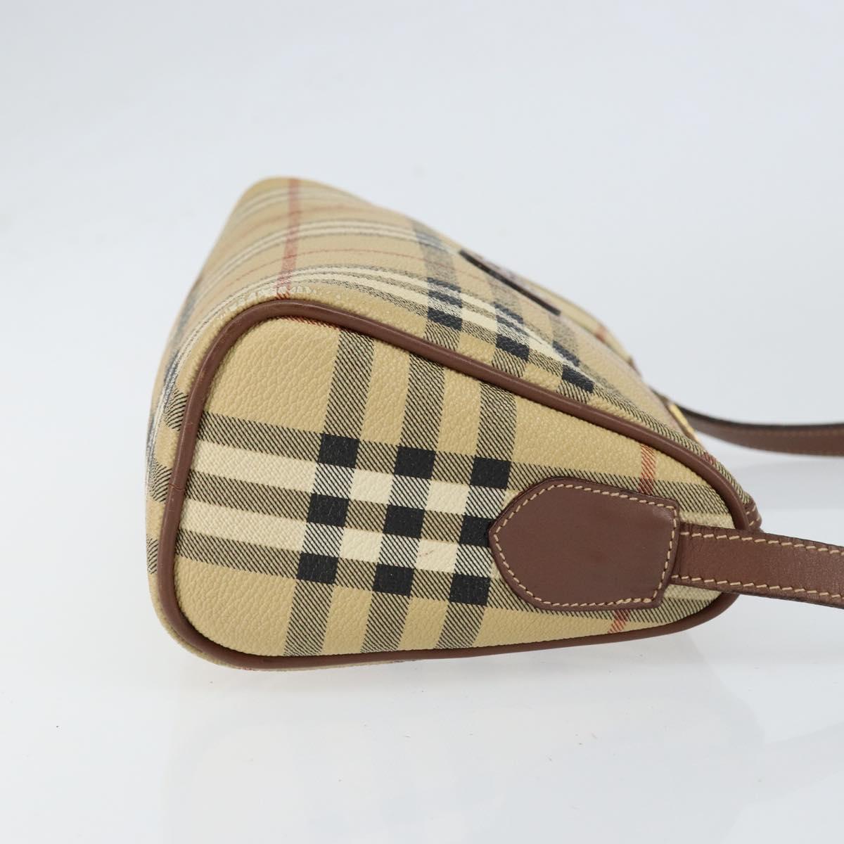 Burberrys Nova Check Shoulder Bag PVC Beige Gold Auth ka004