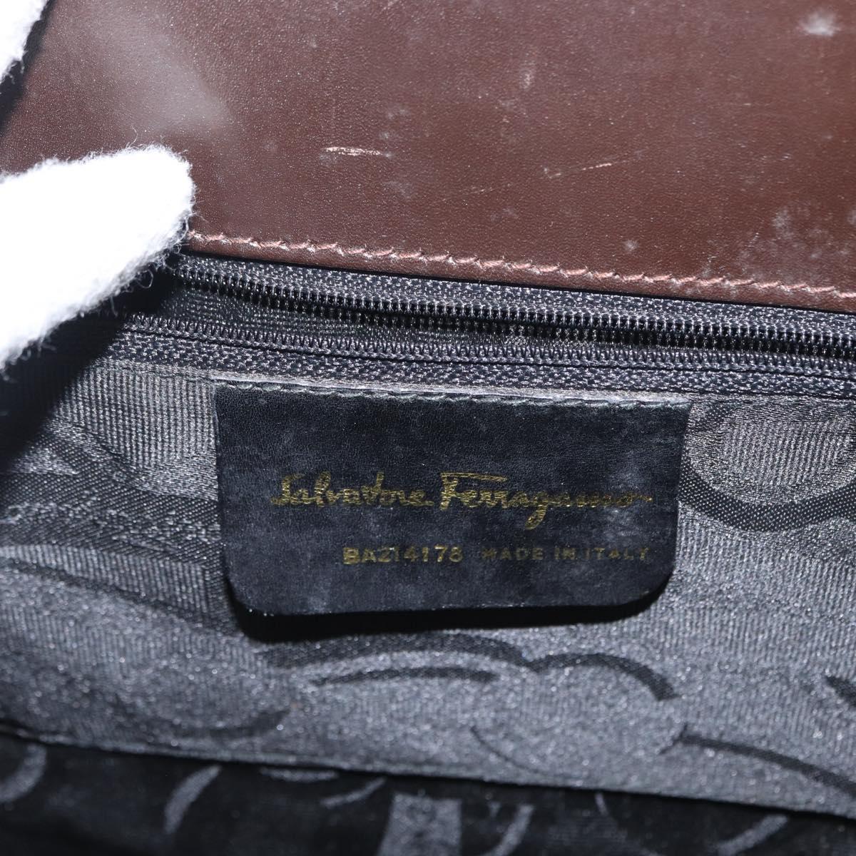 Salvatore Ferragamo Hand Bag Leather Brown Gold Auth ka006