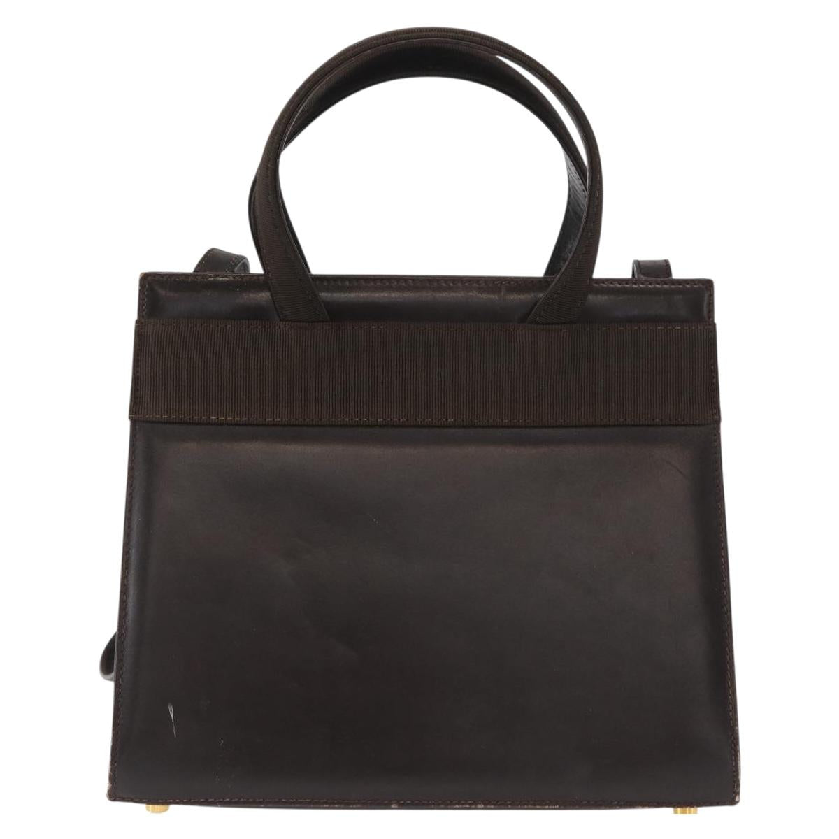 Salvatore Ferragamo Hand Bag Leather Brown Gold Auth ka006