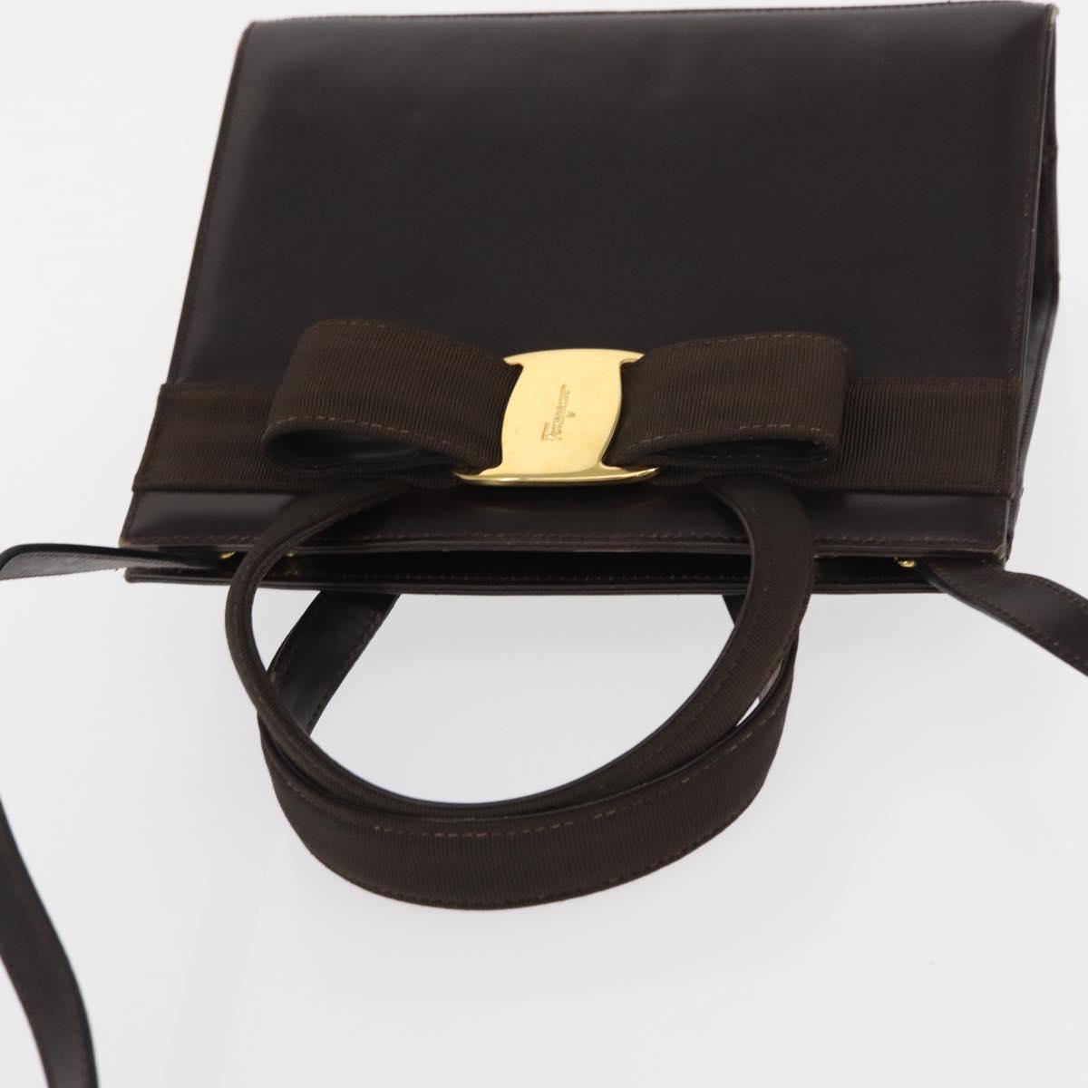 Salvatore Ferragamo Hand Bag Leather Brown Gold Auth ka006