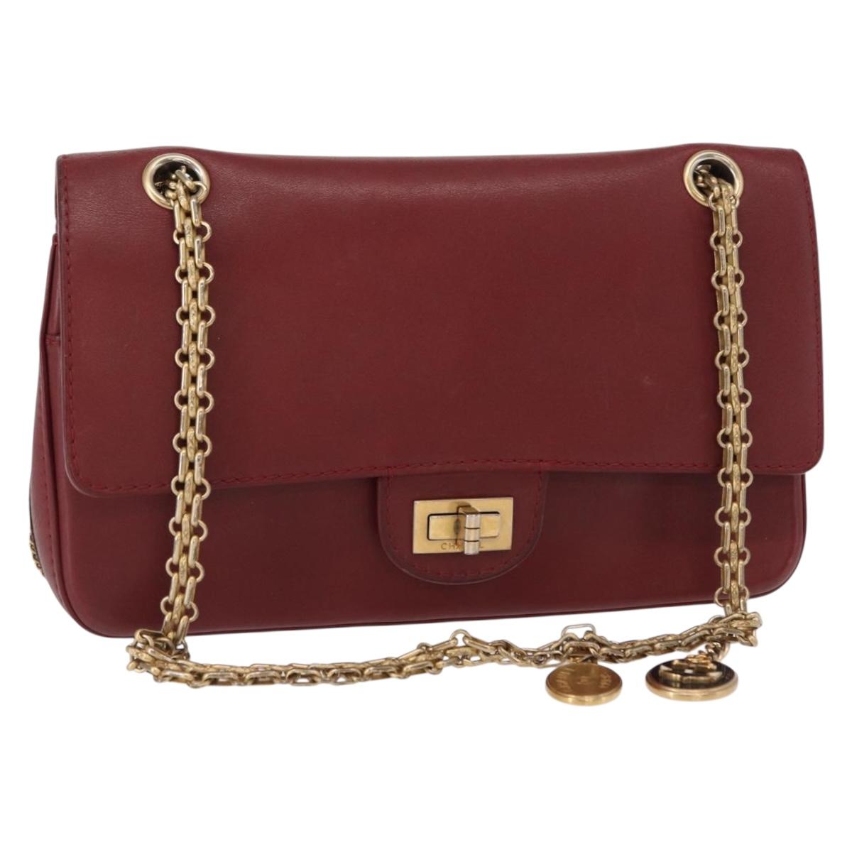 CHANEL Chain Shoulder Bag Leather Red Gold CC Auth ka007