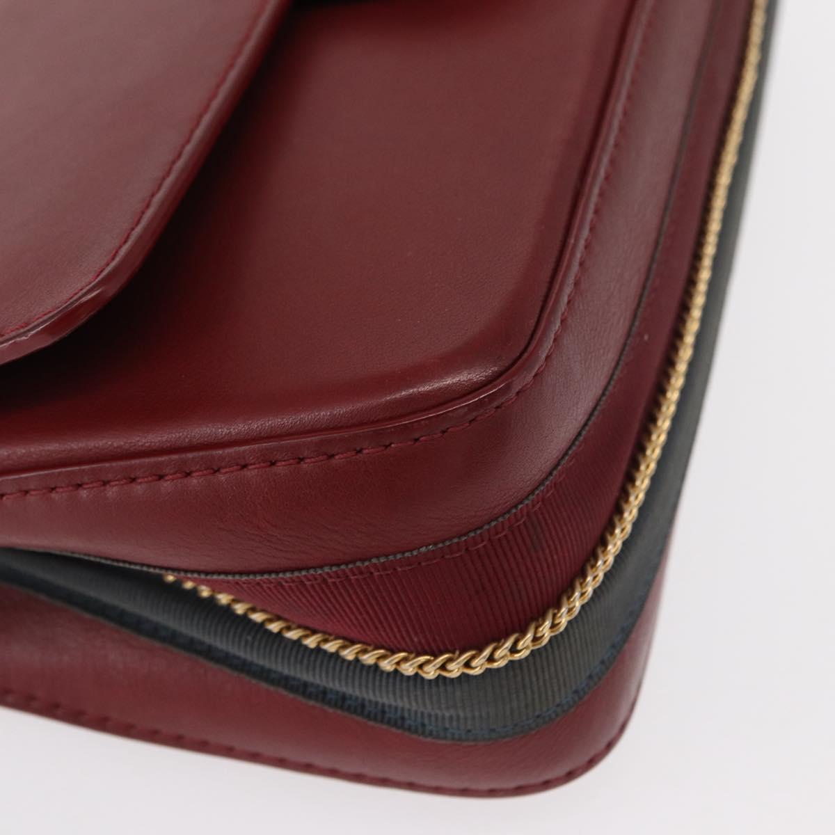 CHANEL Chain Shoulder Bag Leather Red Gold CC Auth ka007