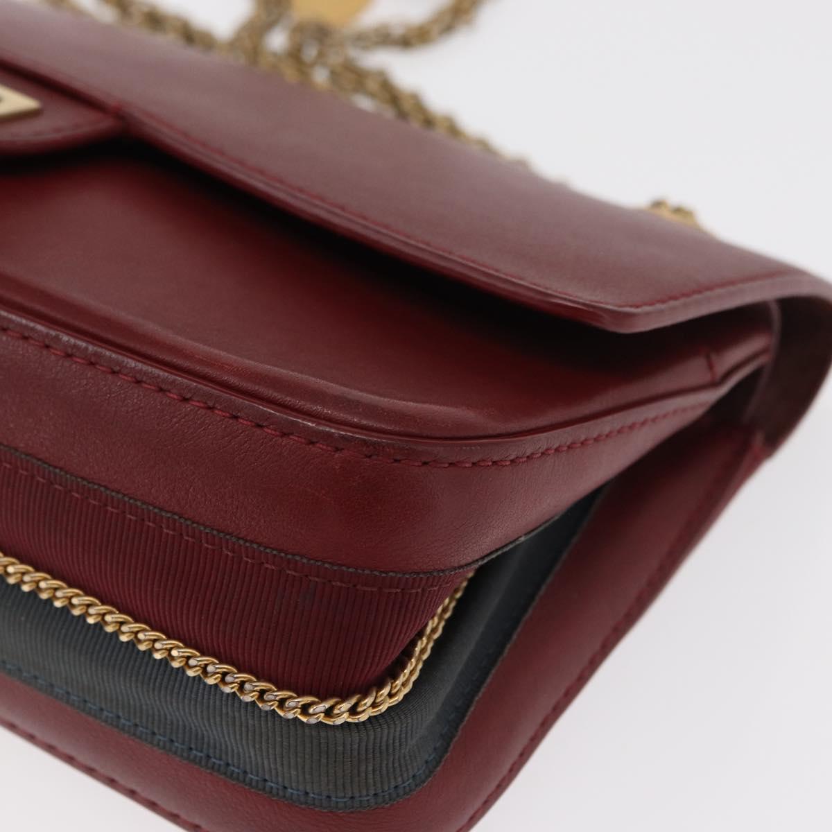 CHANEL Chain Shoulder Bag Leather Red Gold CC Auth ka007