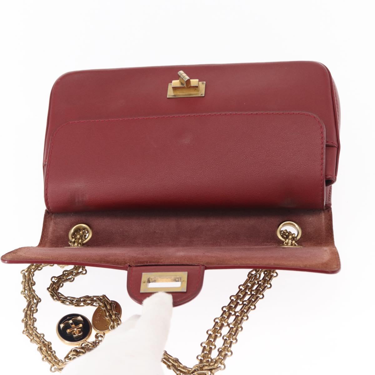 CHANEL Chain Shoulder Bag Leather Red Gold CC Auth ka007