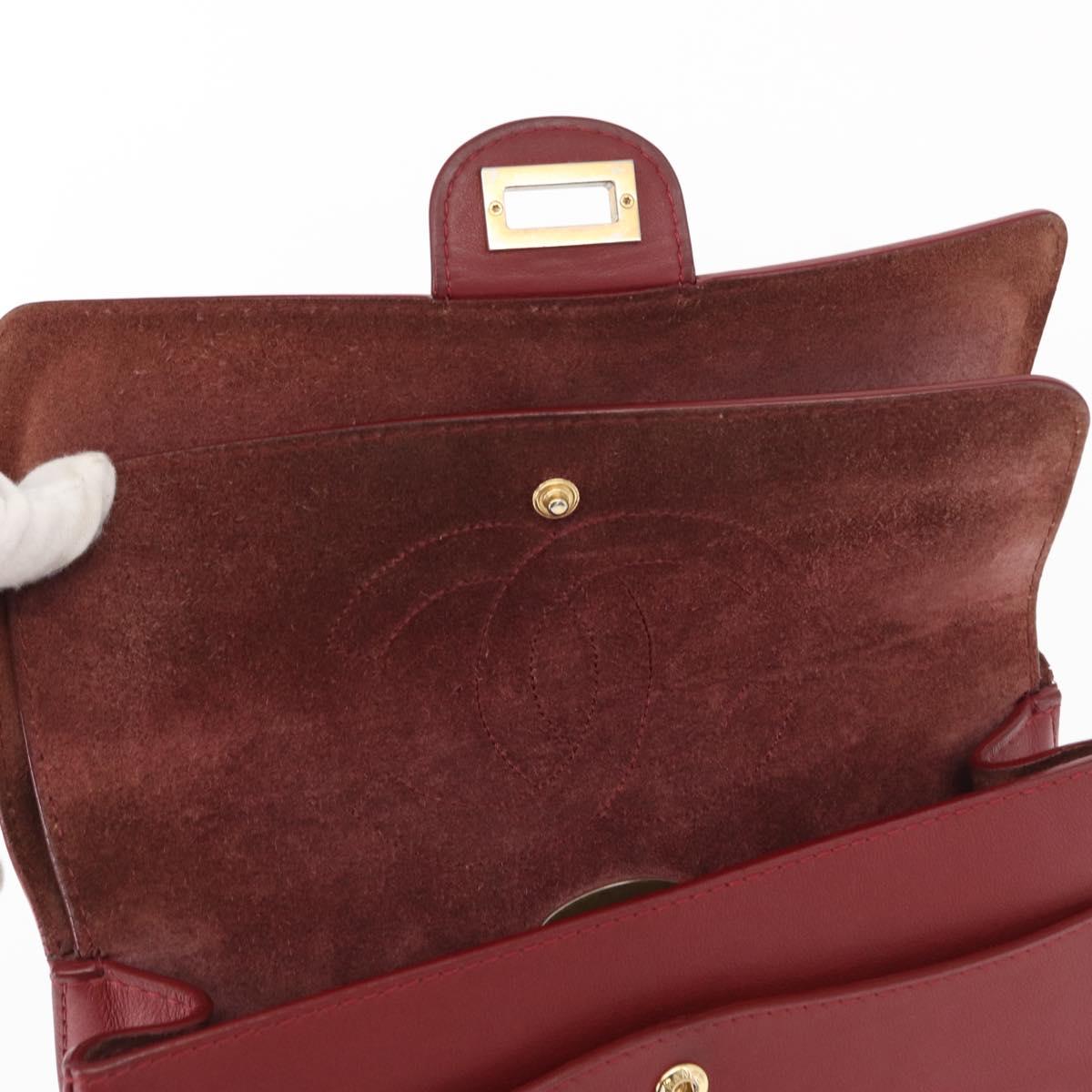 CHANEL Chain Shoulder Bag Leather Red Gold CC Auth ka007