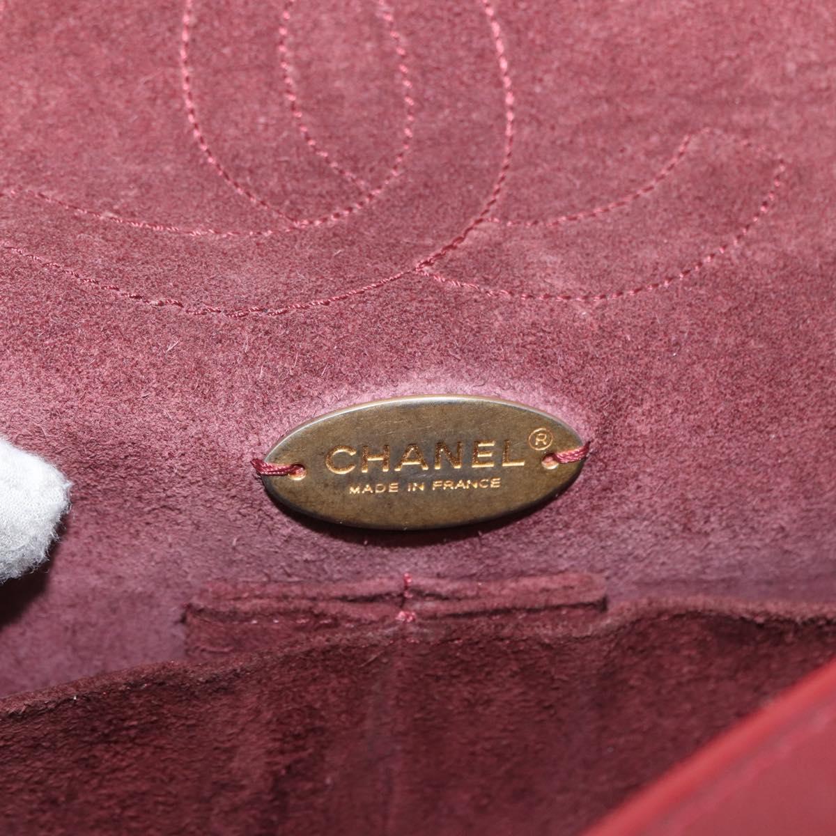 CHANEL Chain Shoulder Bag Leather Red Gold CC Auth ka007