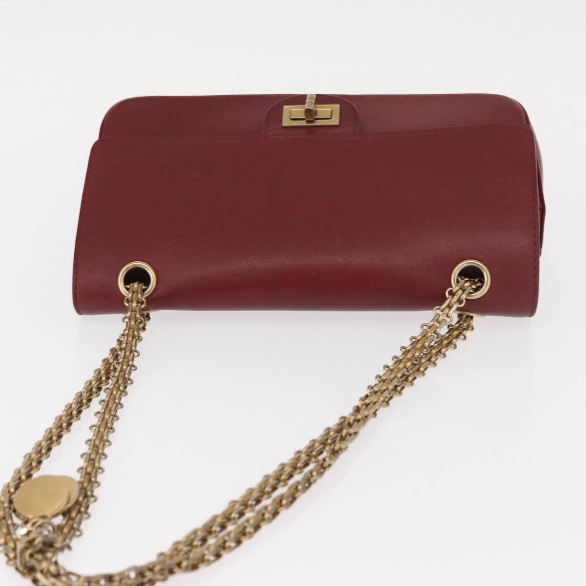 CHANEL Chain Shoulder Bag Leather Red Gold CC Auth ka007