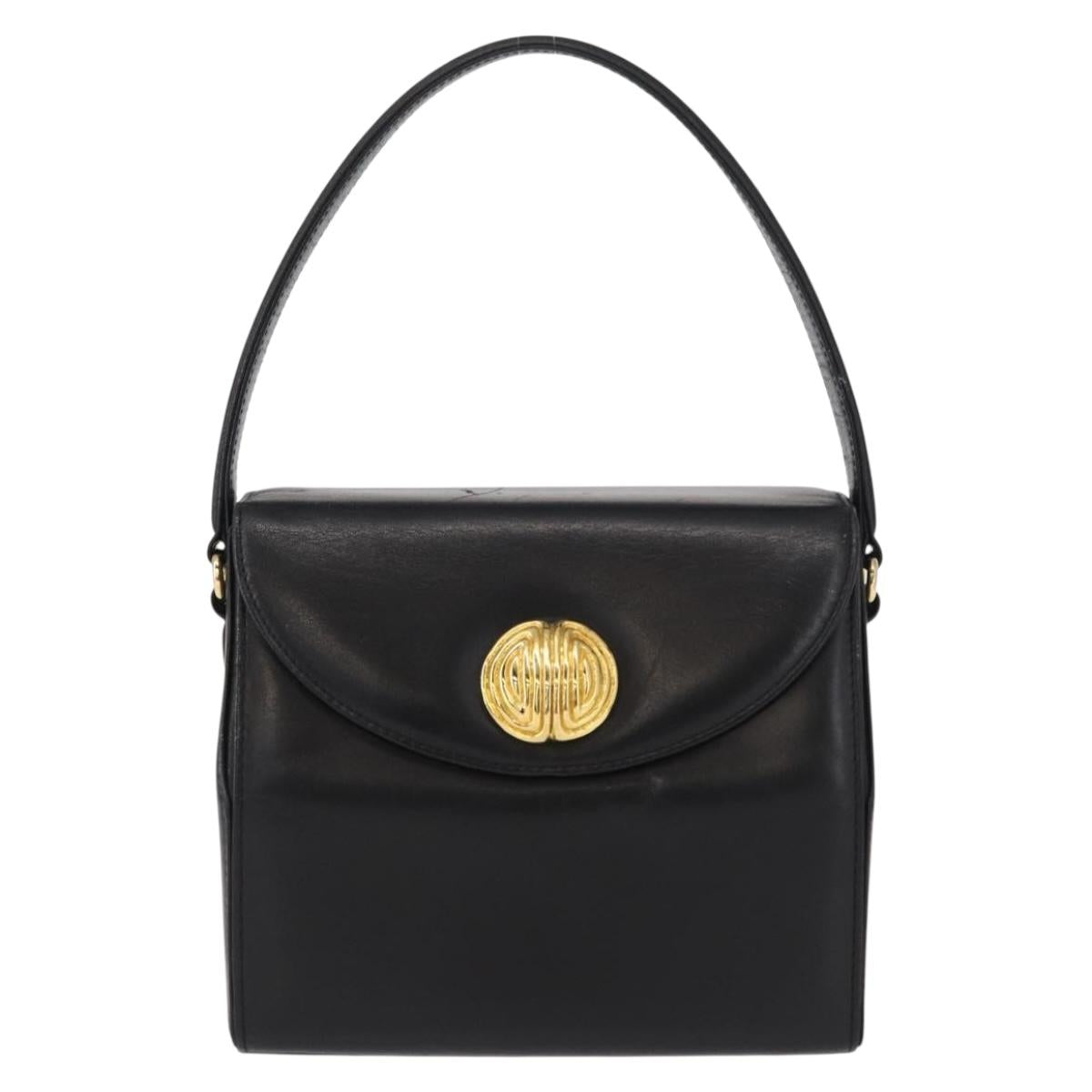 GIVENCHY Hand Bag Leather Black Gold Auth ka009