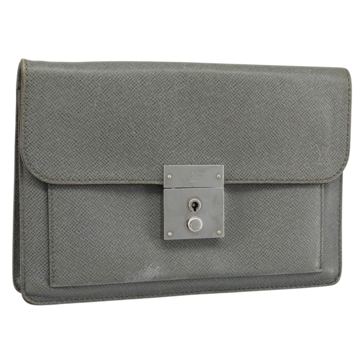 LOUIS VUITTON Taiga Selenga Clutch Bag Ardoise M30782 LV Auth ka010
