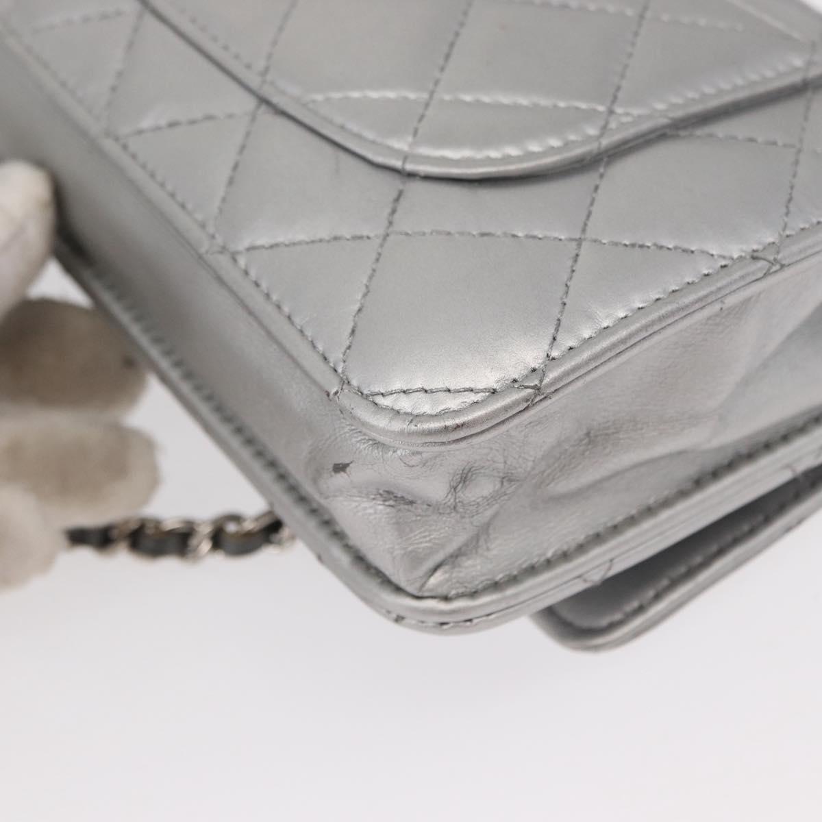 CHANEL Matelasse Chain Wallet Leather Silver CC Auth ka015