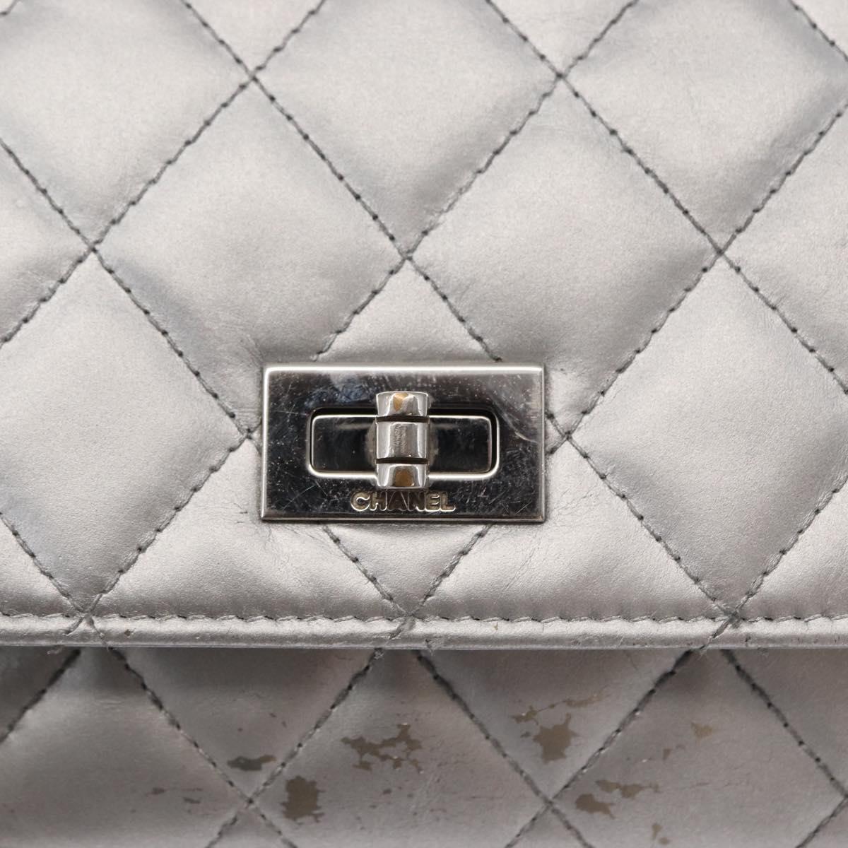 CHANEL Matelasse Chain Wallet Leather Silver CC Auth ka015