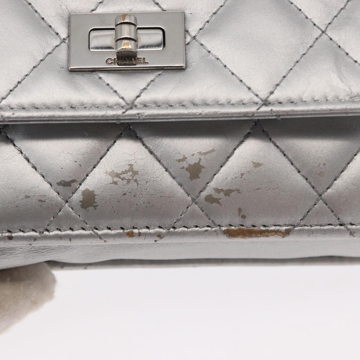 CHANEL Matelasse Chain Wallet Leather Silver CC Auth ka015