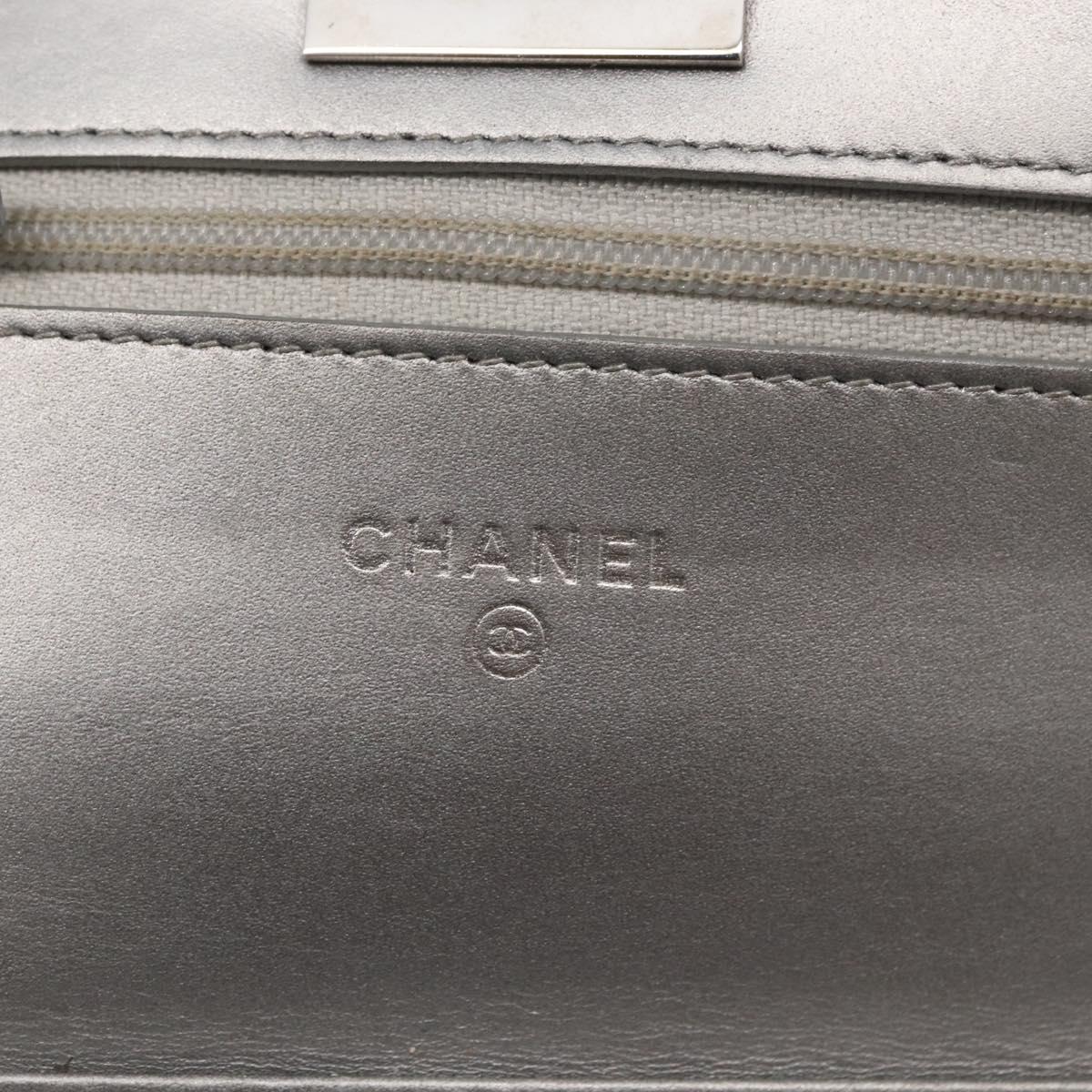 CHANEL Matelasse Chain Wallet Leather Silver CC Auth ka015