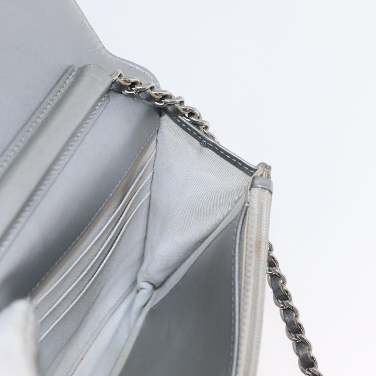 CHANEL Matelasse Chain Wallet Leather Silver CC Auth ka015