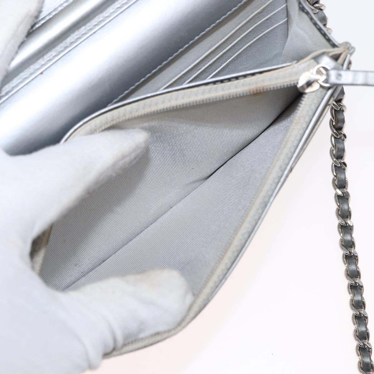 CHANEL Matelasse Chain Wallet Leather Silver CC Auth ka015