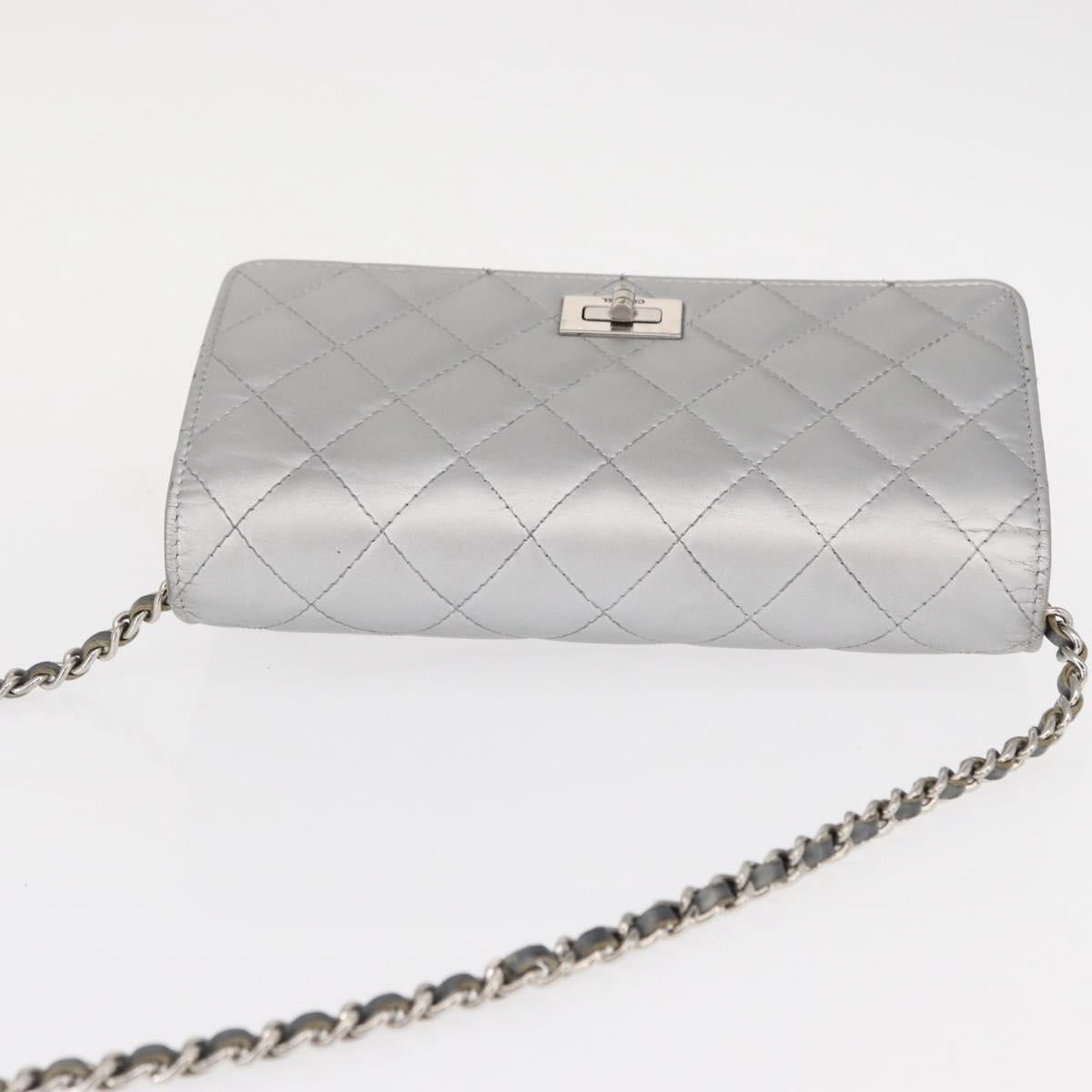 CHANEL Matelasse Chain Wallet Leather Silver CC Auth ka015