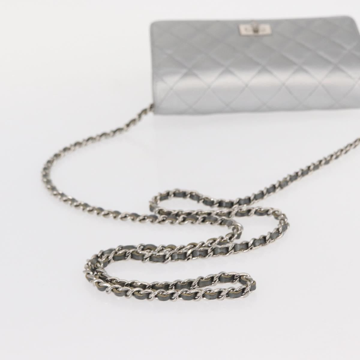 CHANEL Matelasse Chain Wallet Leather Silver CC Auth ka015