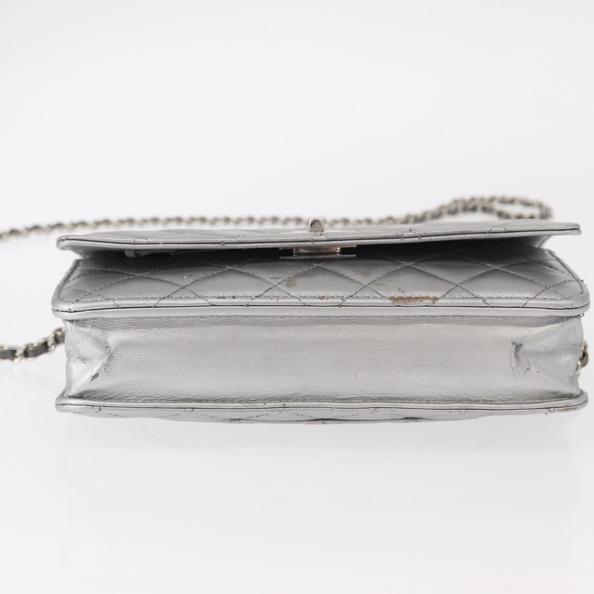 CHANEL Matelasse Chain Wallet Leather Silver CC Auth ka015