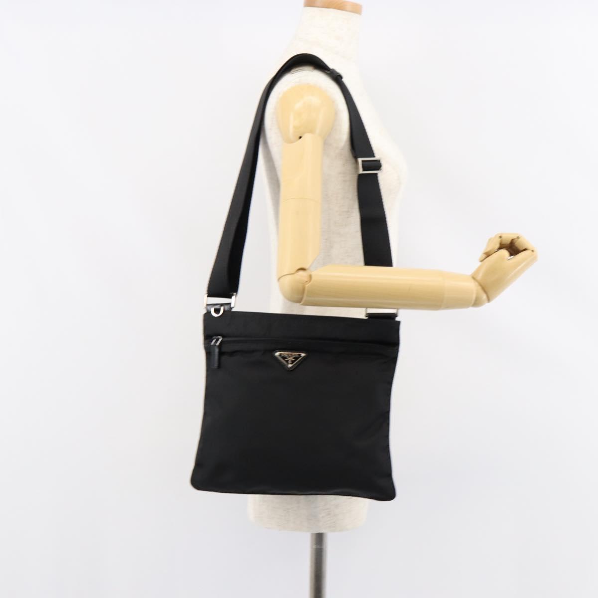 PRADA Shoulder Bag Nylon Black Silver Auth ka039