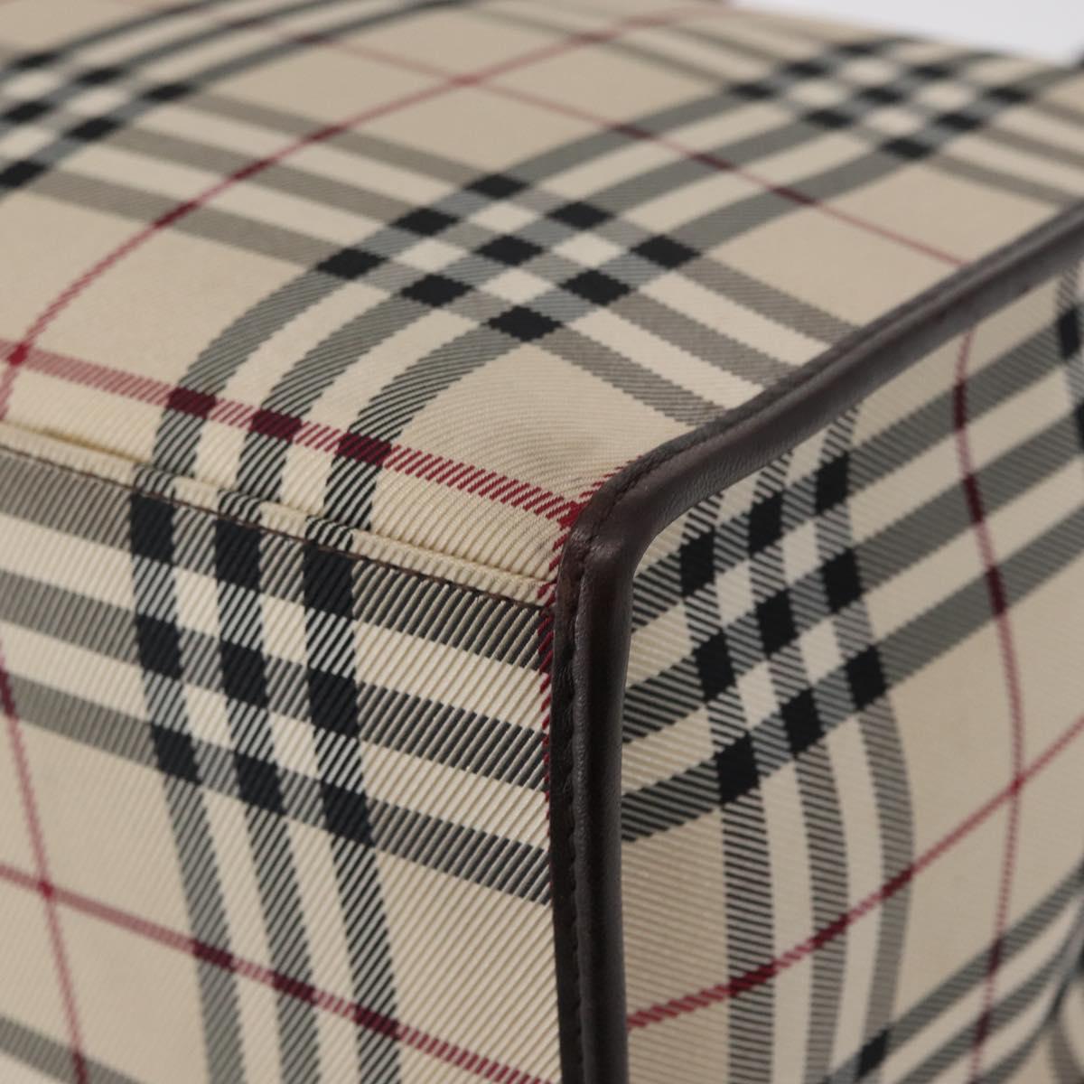 BURBERRY Nova Check Hand Bag Canvas Beige Silver Auth ka042