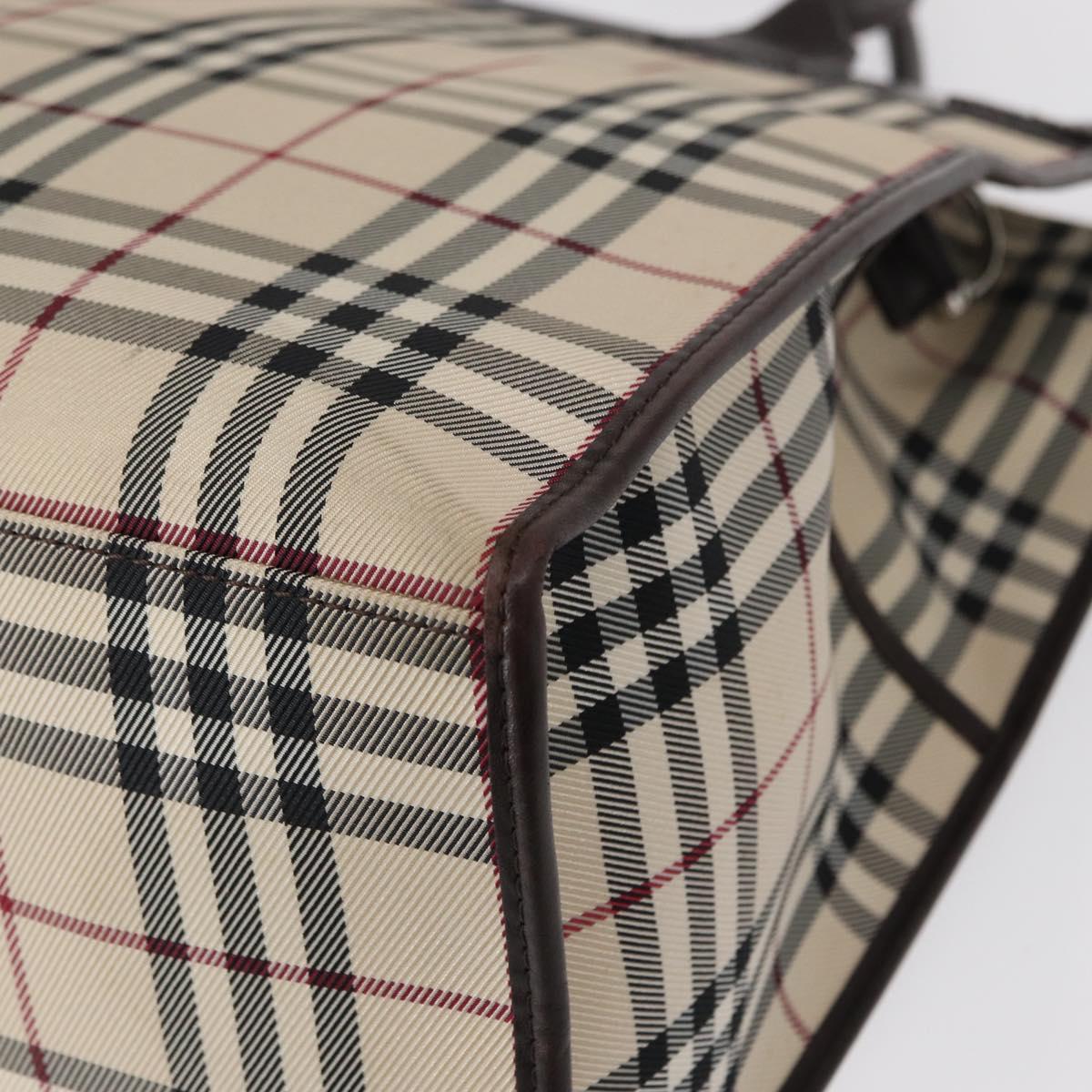 BURBERRY Nova Check Hand Bag Canvas Beige Silver Auth ka042