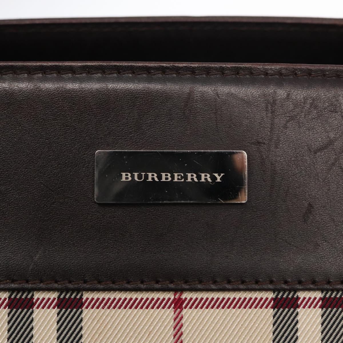 BURBERRY Nova Check Hand Bag Canvas Beige Silver Auth ka042