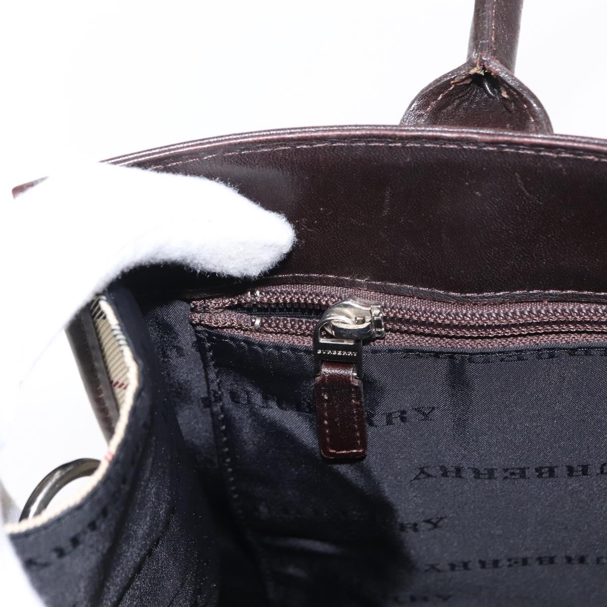 BURBERRY Nova Check Hand Bag Canvas Beige Silver Auth ka042