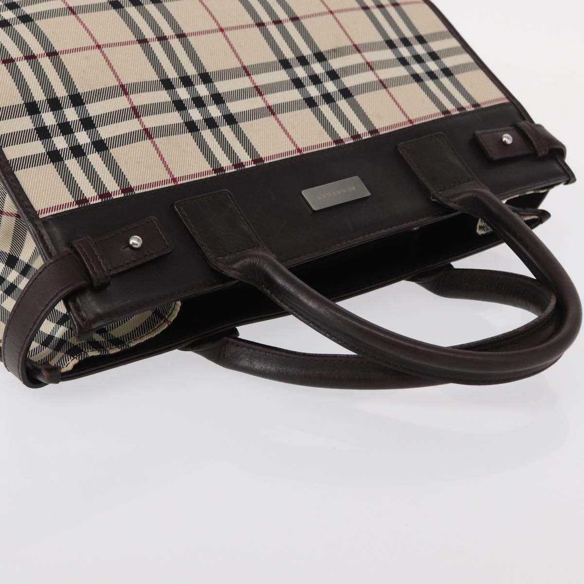 BURBERRY Nova Check Hand Bag Canvas Beige Silver Auth ka042